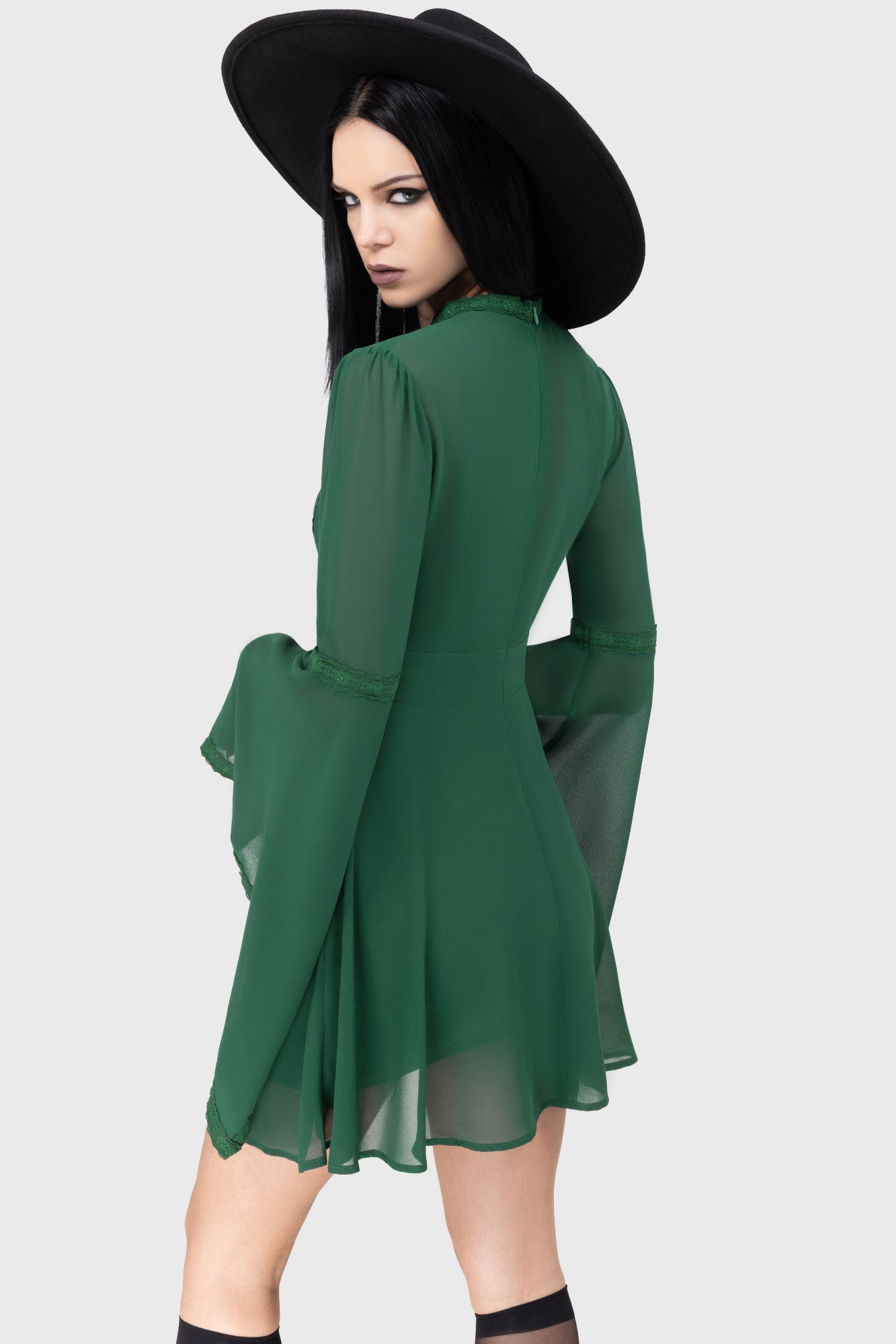 Killstar Green Long Sleeve Mini Dress with Lace Detail