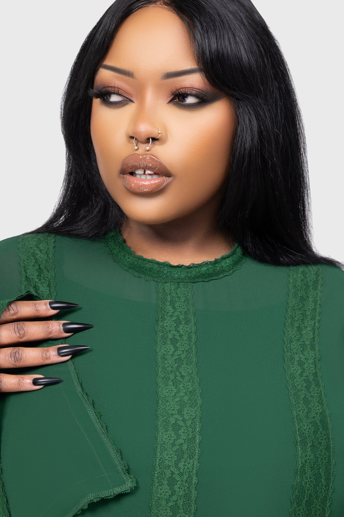 Killstar Green Long Sleeve Mini Dress with Lace Detail