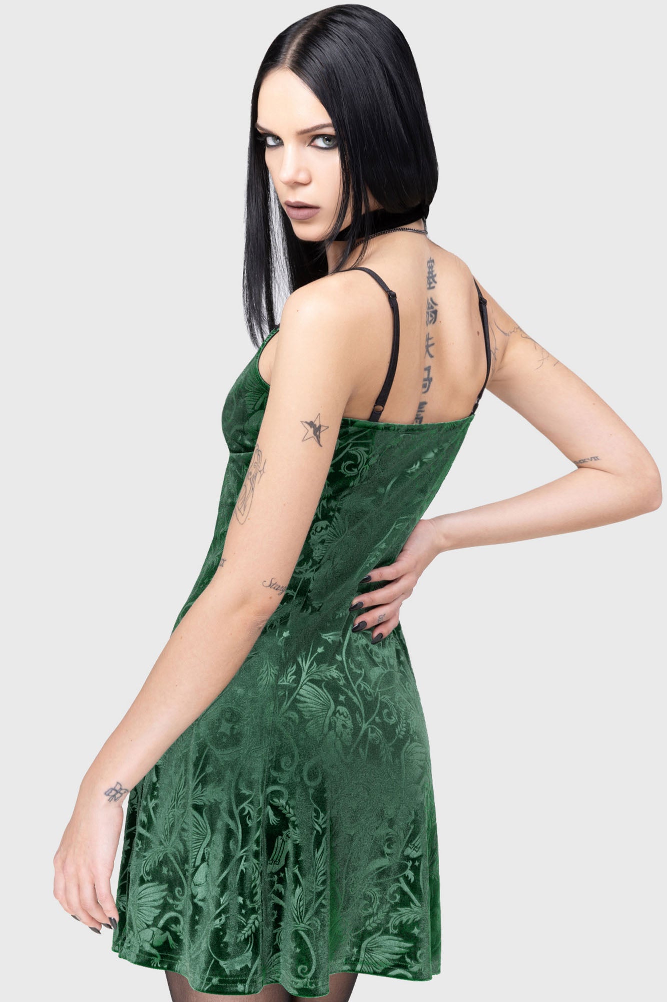 Killstar Emerald Envy Velvet Mini Dress with Bow Tie