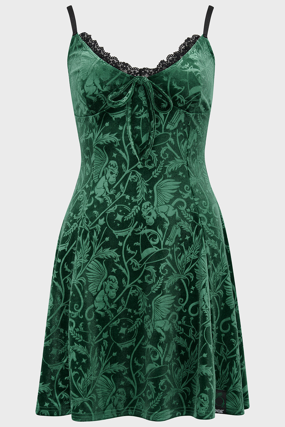 Killstar Emerald Envy Velvet Mini Dress with Bow Tie