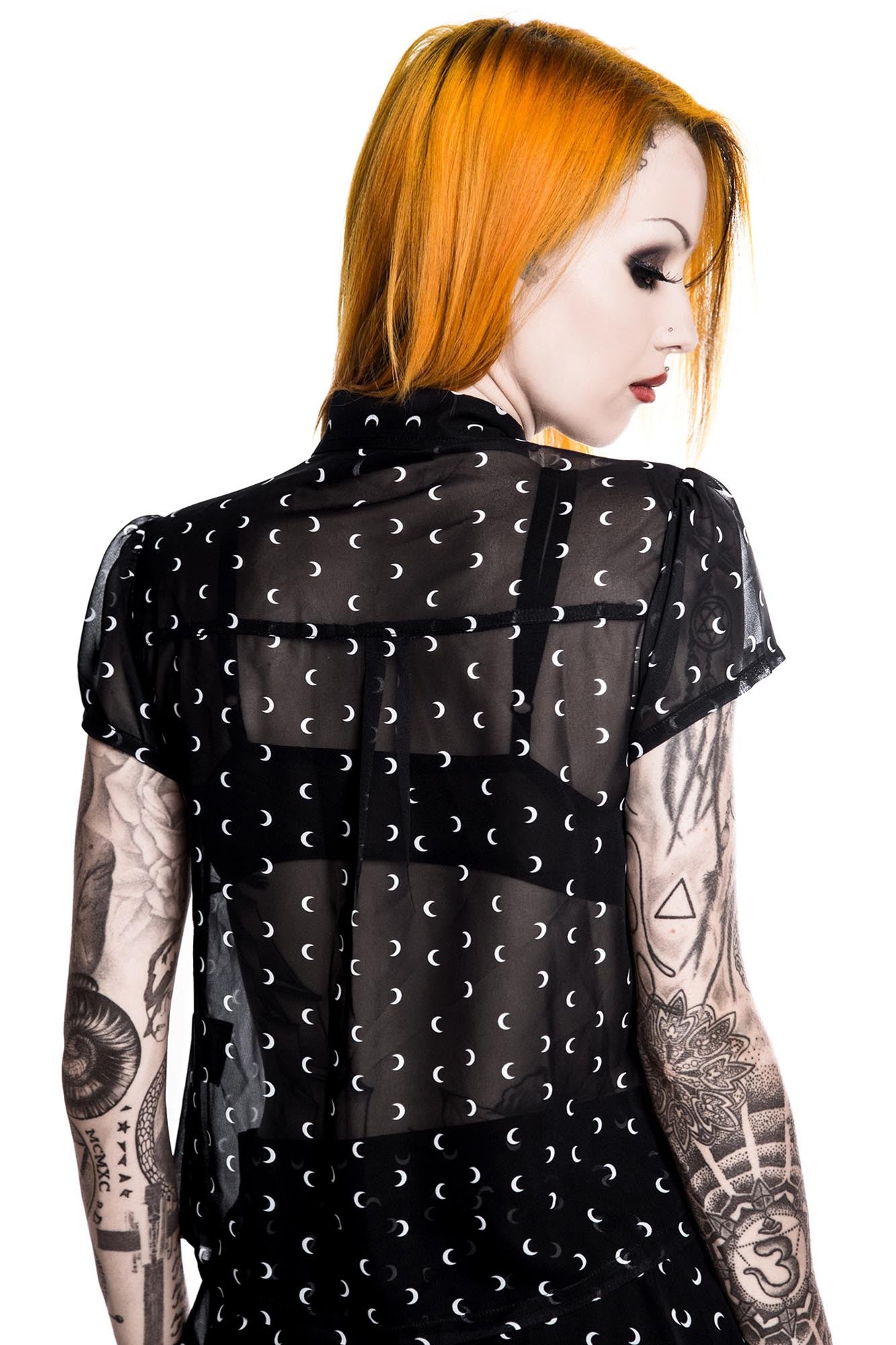 Killstar Aurora Midnight Printed Chiffon Blouse with Ribbon Tie
