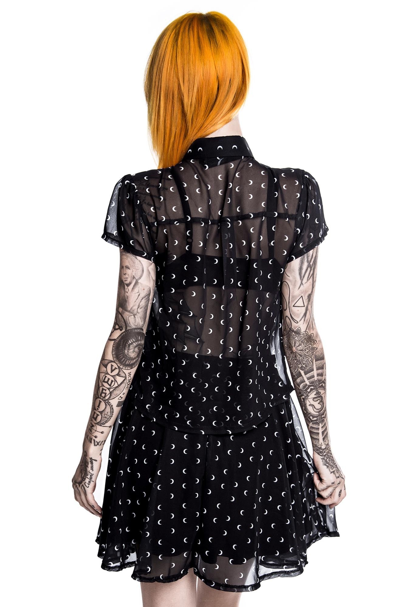 Killstar Aurora Midnight Printed Chiffon Blouse with Ribbon Tie