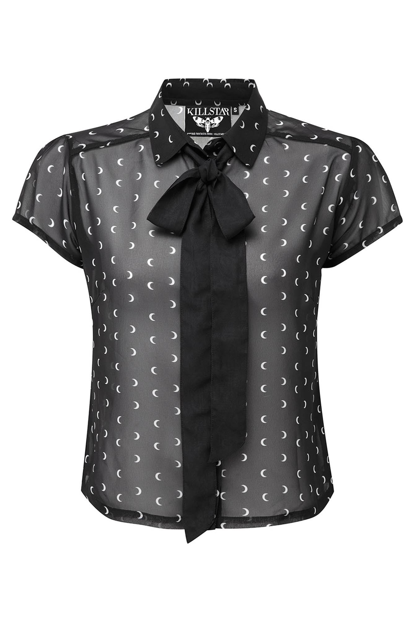 Killstar Aurora Midnight Printed Chiffon Blouse with Ribbon Tie