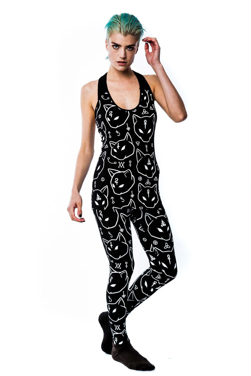 Killstar Azrael Black Cat Print Fitted Jersey Vest