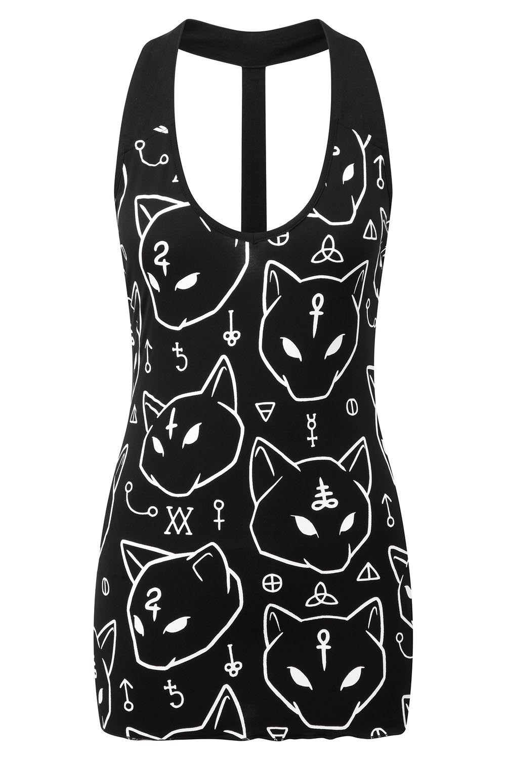 Killstar Azrael Black Cat Print Fitted Jersey Vest