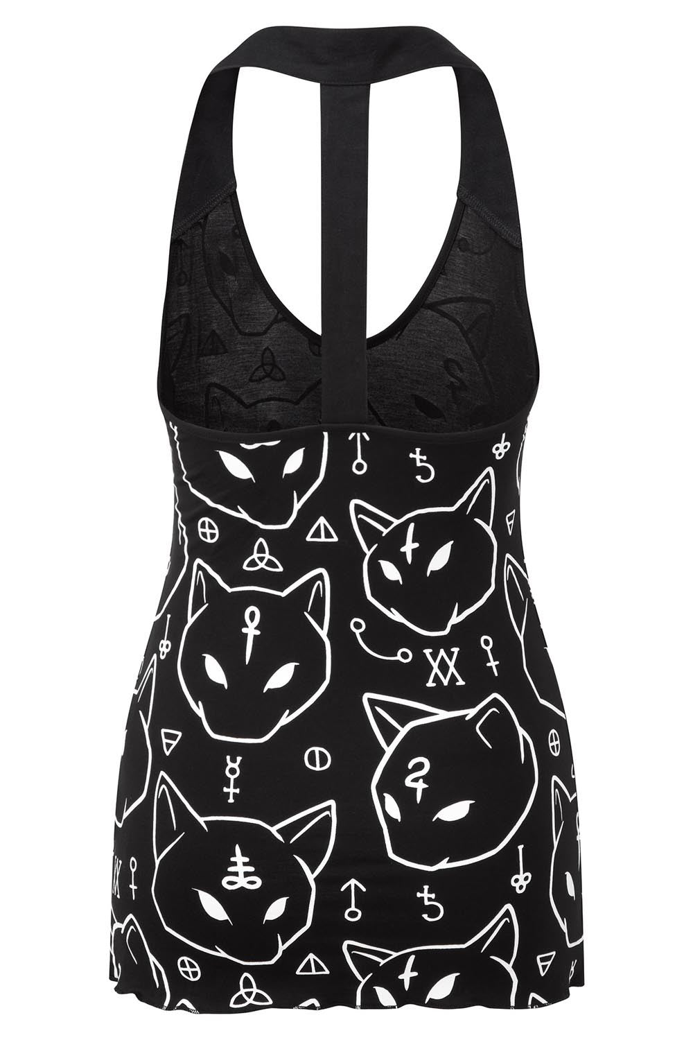 Killstar Azrael Black Cat Print Fitted Jersey Vest