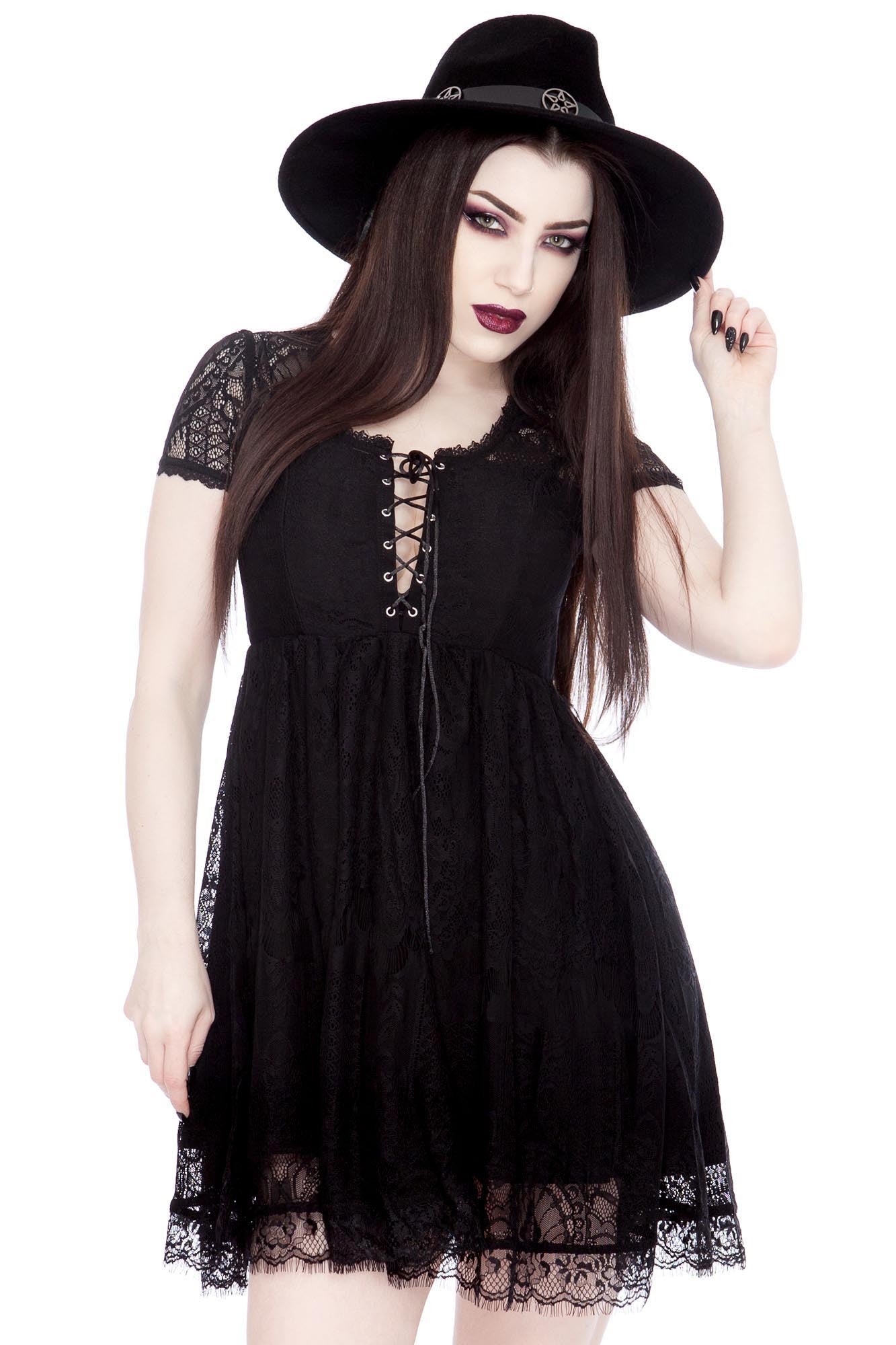 Killstar Bella Morte Victorian Lace Babydoll Dress with Open Back