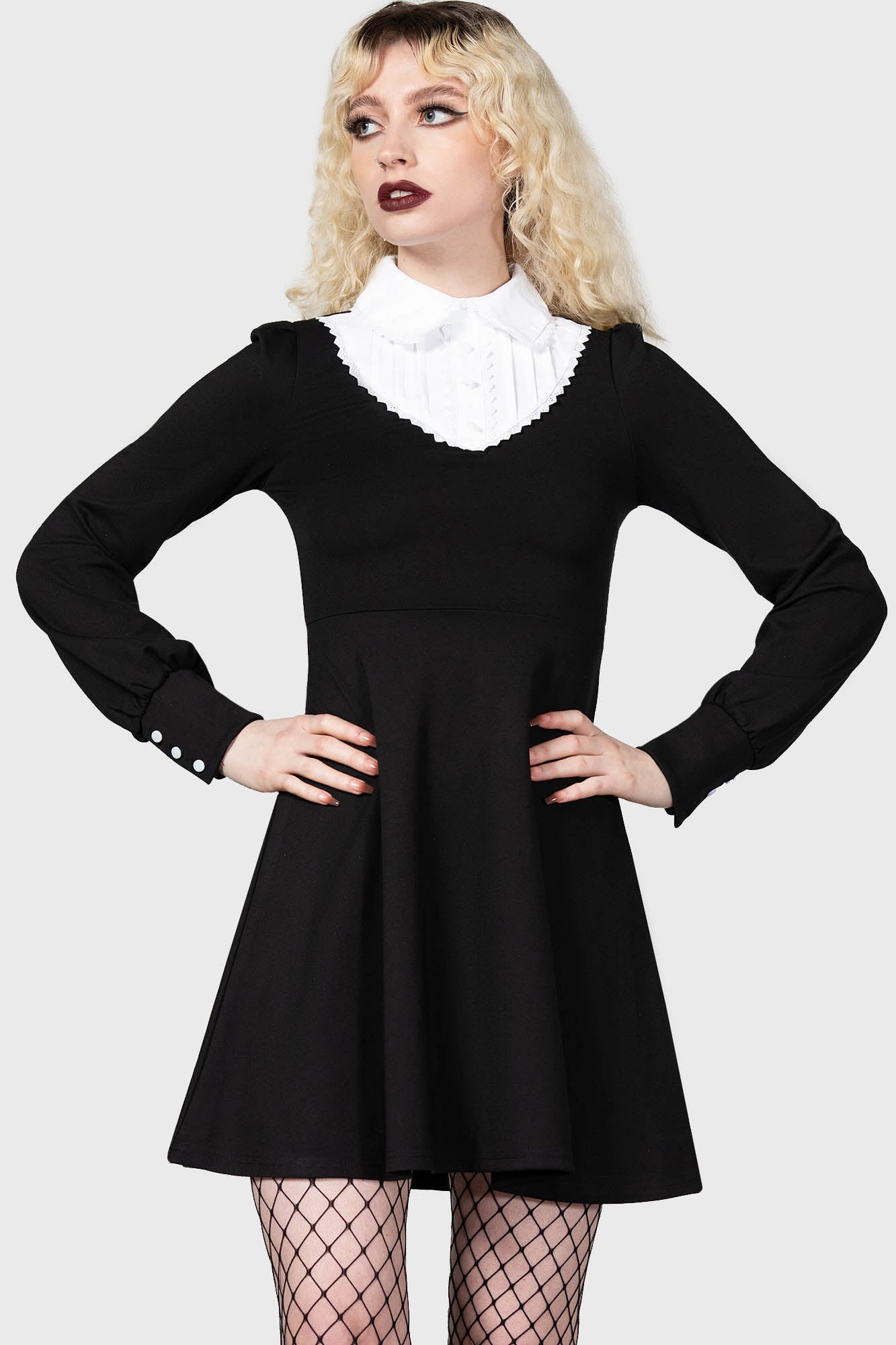 Killstar Bethany Brutal Witchy Button-Up Dress with Long Sleeves