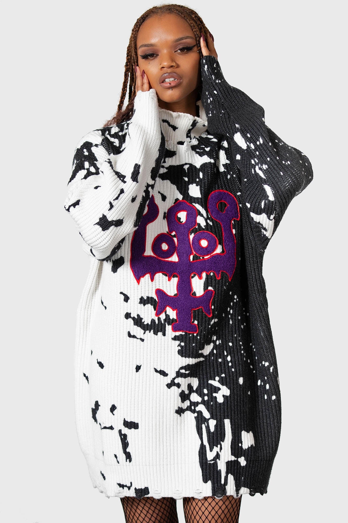 Killstar Slime Time Embroidered Knit Sweater - Unisex Distressed Design