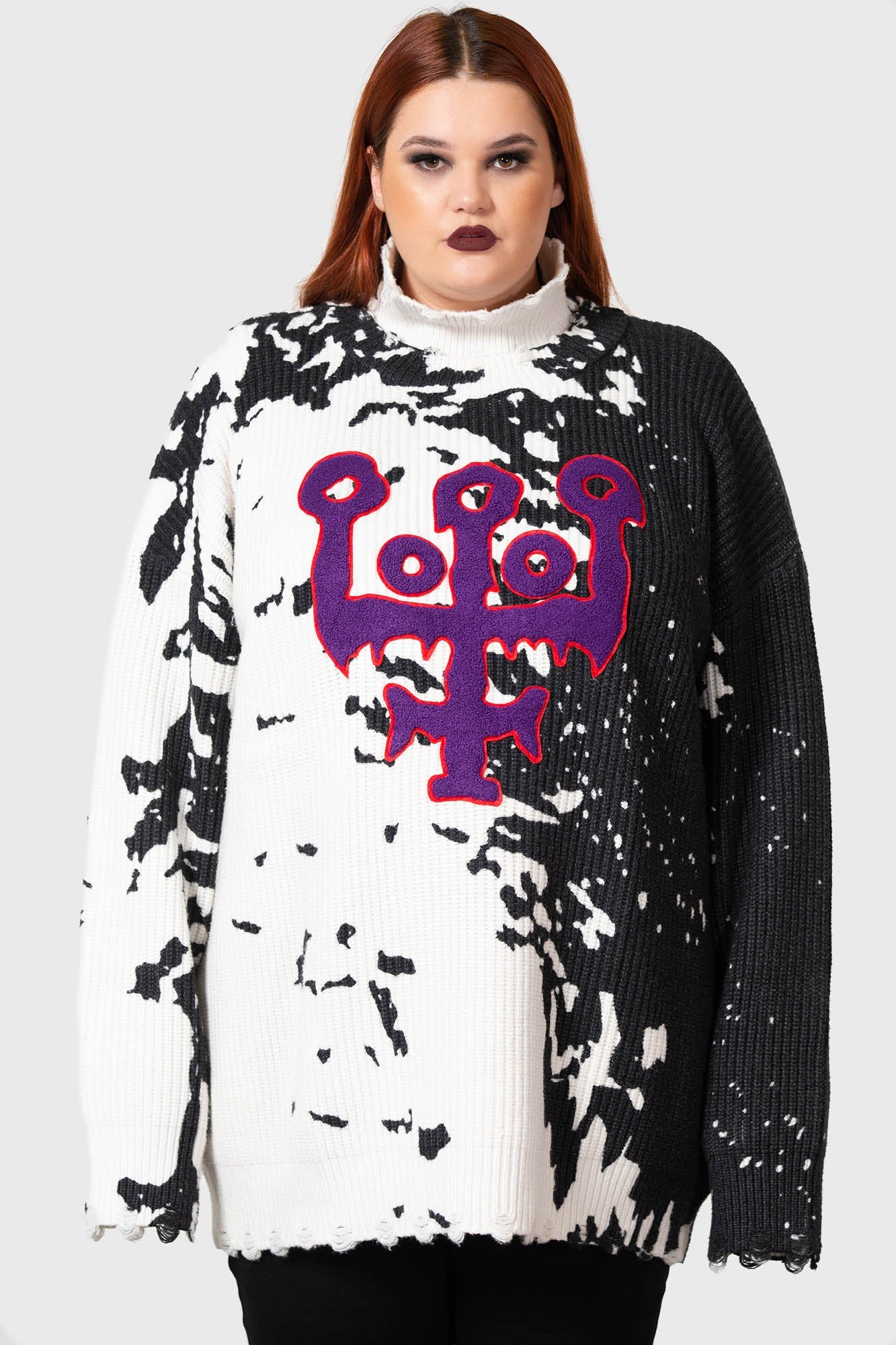 Killstar Slime Time Embroidered Knit Sweater - Unisex Distressed Design