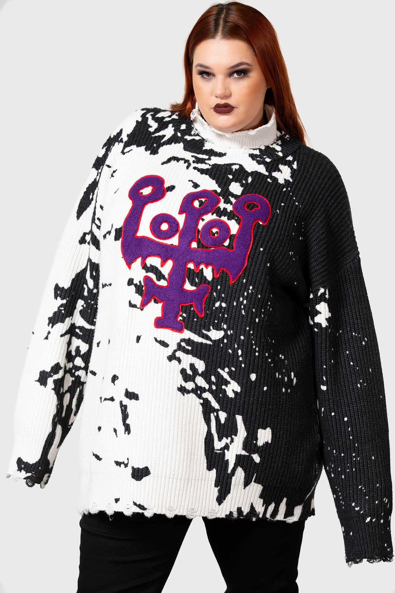 Killstar Slime Time Embroidered Knit Sweater - Unisex Distressed Design