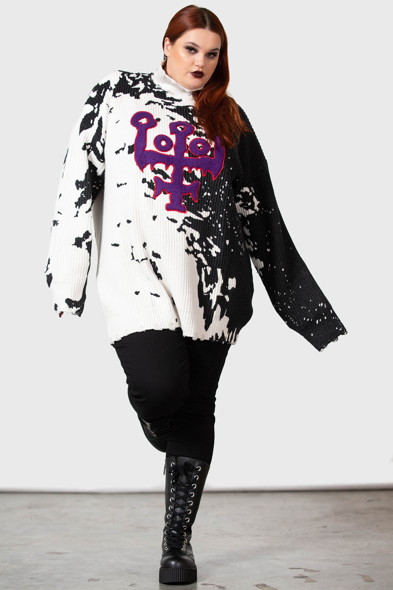 Killstar Slime Time Embroidered Knit Sweater - Unisex Distressed Design