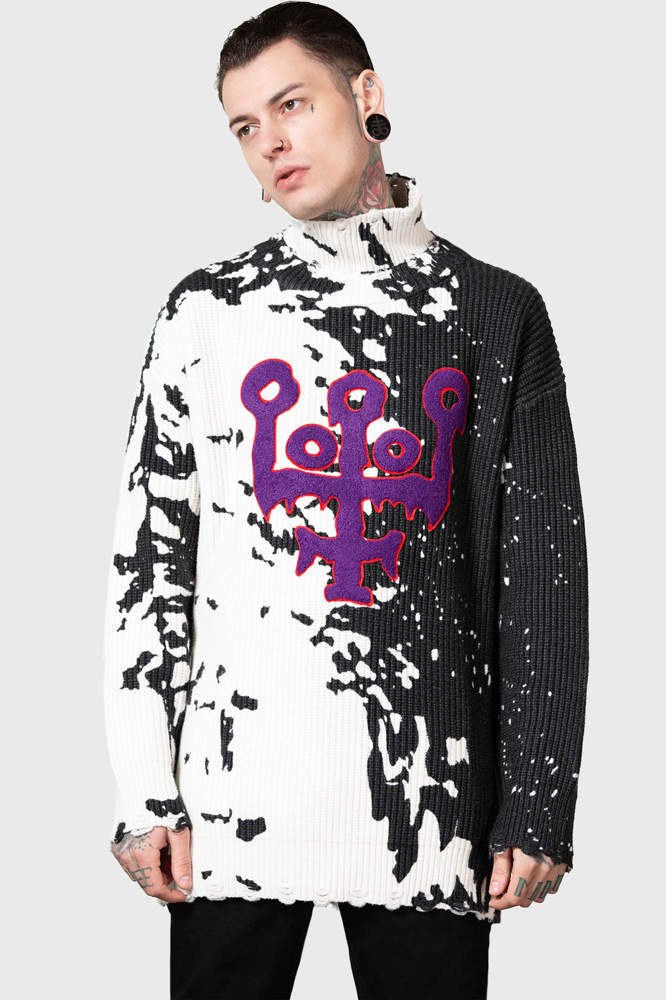 Killstar Slime Time Embroidered Knit Sweater - Unisex Distressed Design