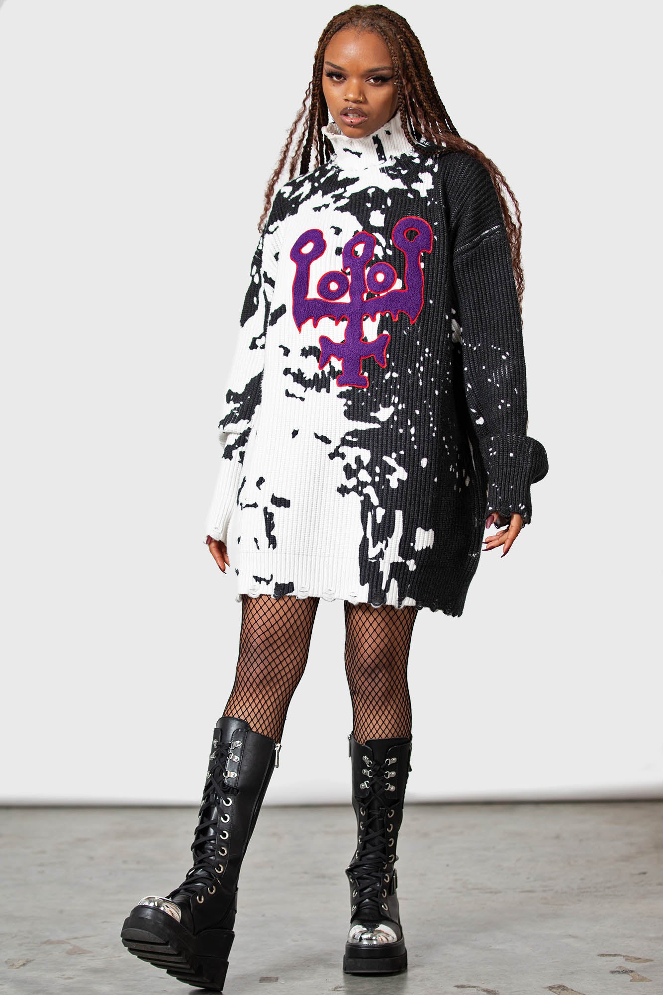 Killstar Slime Time Embroidered Knit Sweater - Unisex Distressed Design