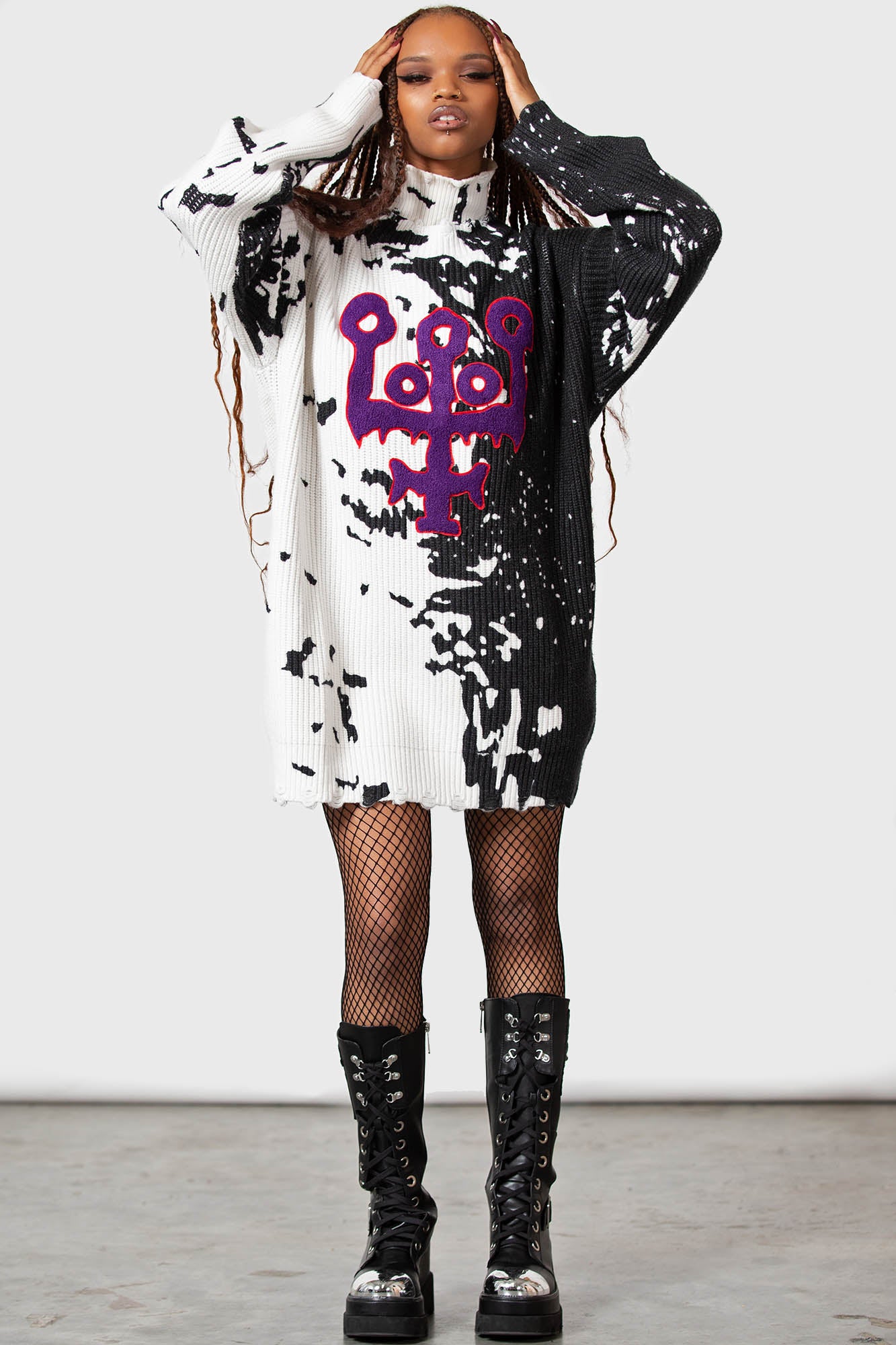 Killstar Slime Time Embroidered Knit Sweater - Unisex Distressed Design