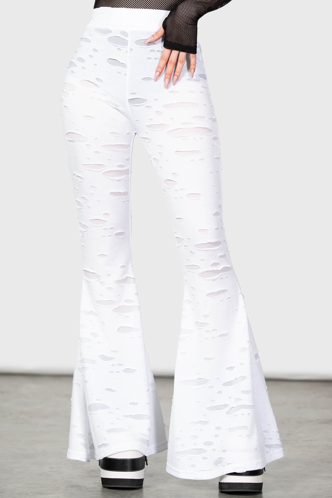 Killstar Biter Flares - White Distressed Stretch Jeans