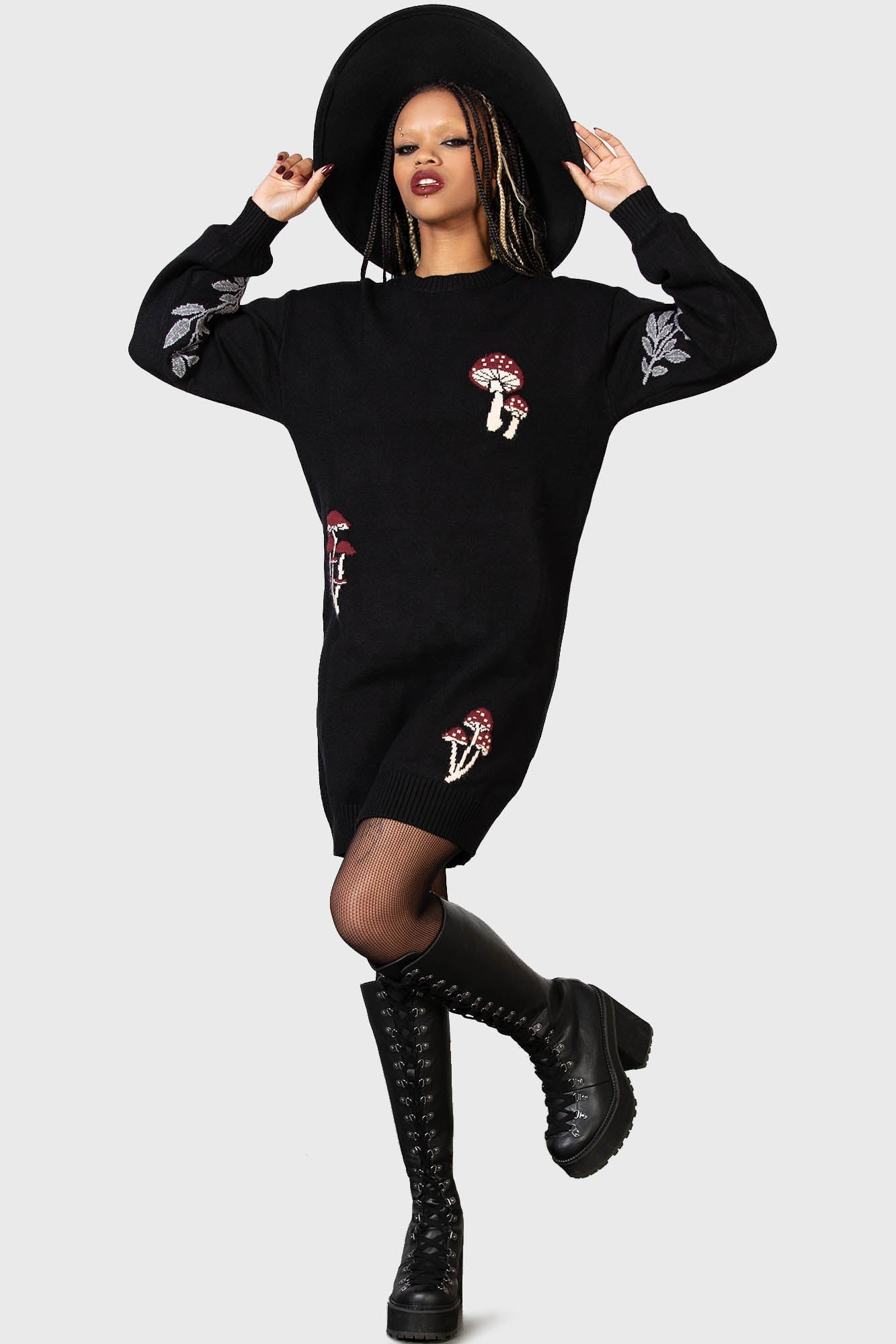 Killstar Bitter Morelle Embroidered Sweater Dress