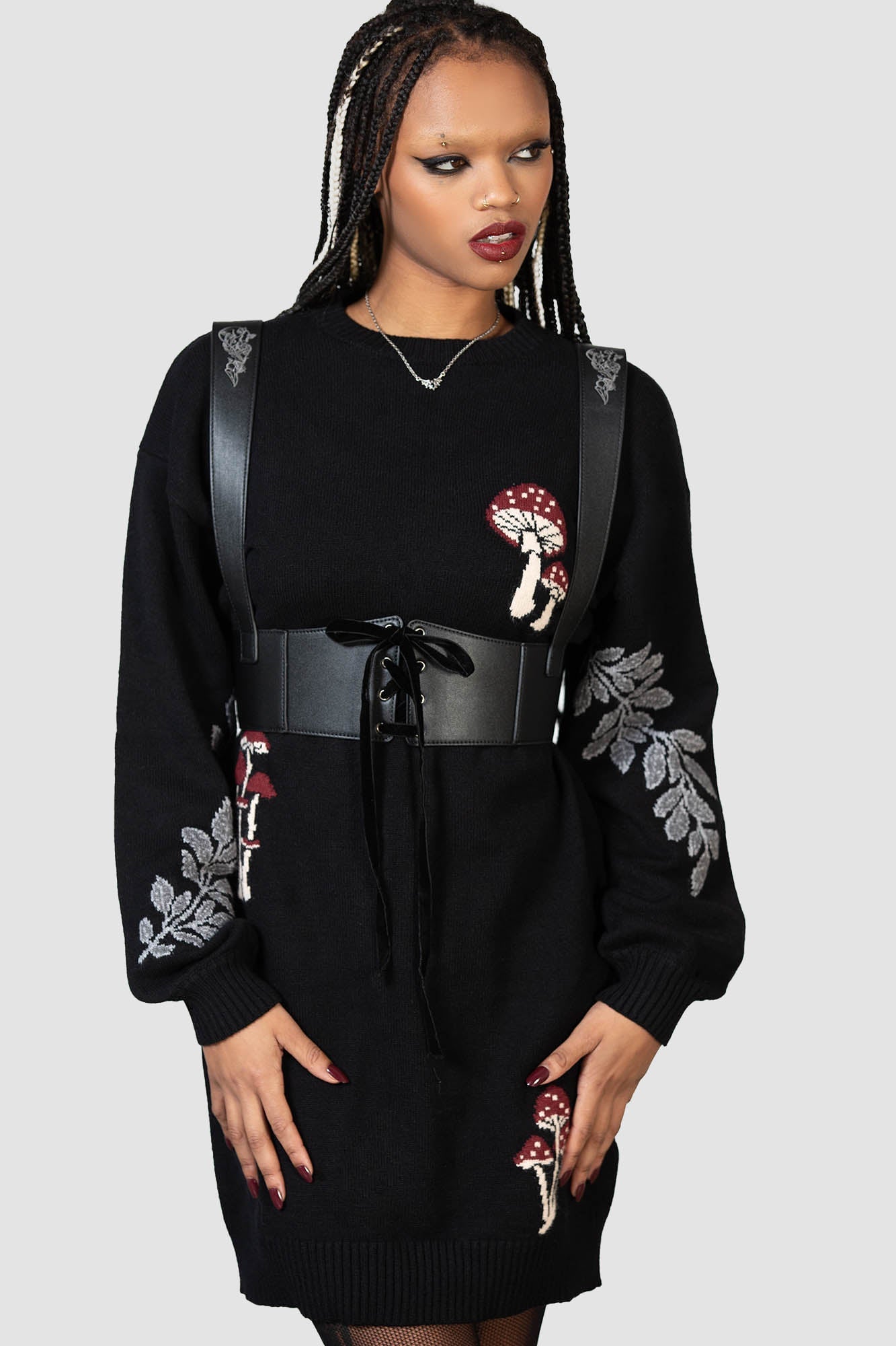 Killstar Bitter Morelle Embroidered Sweater Dress