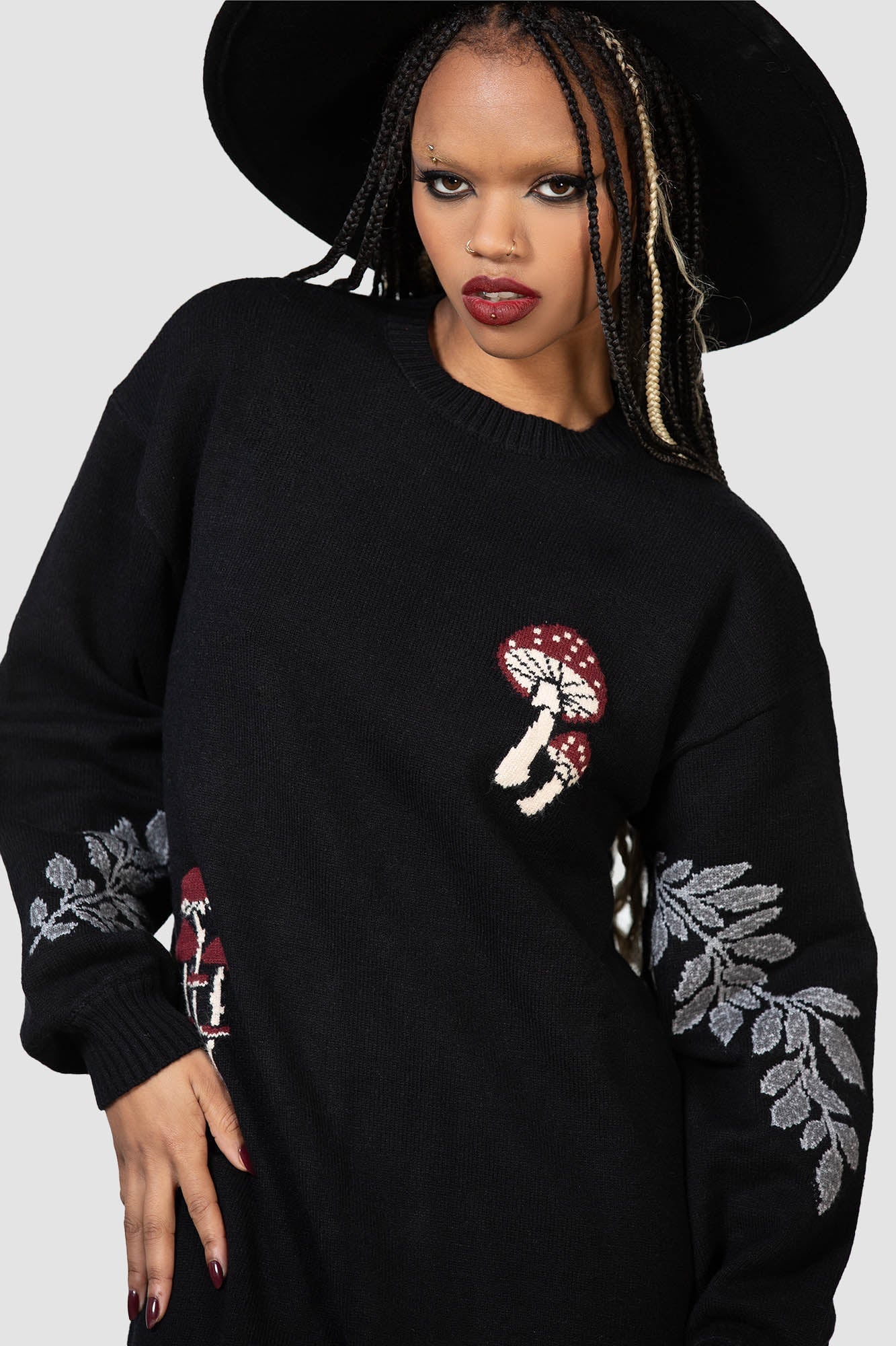 Killstar Bitter Morelle Embroidered Sweater Dress