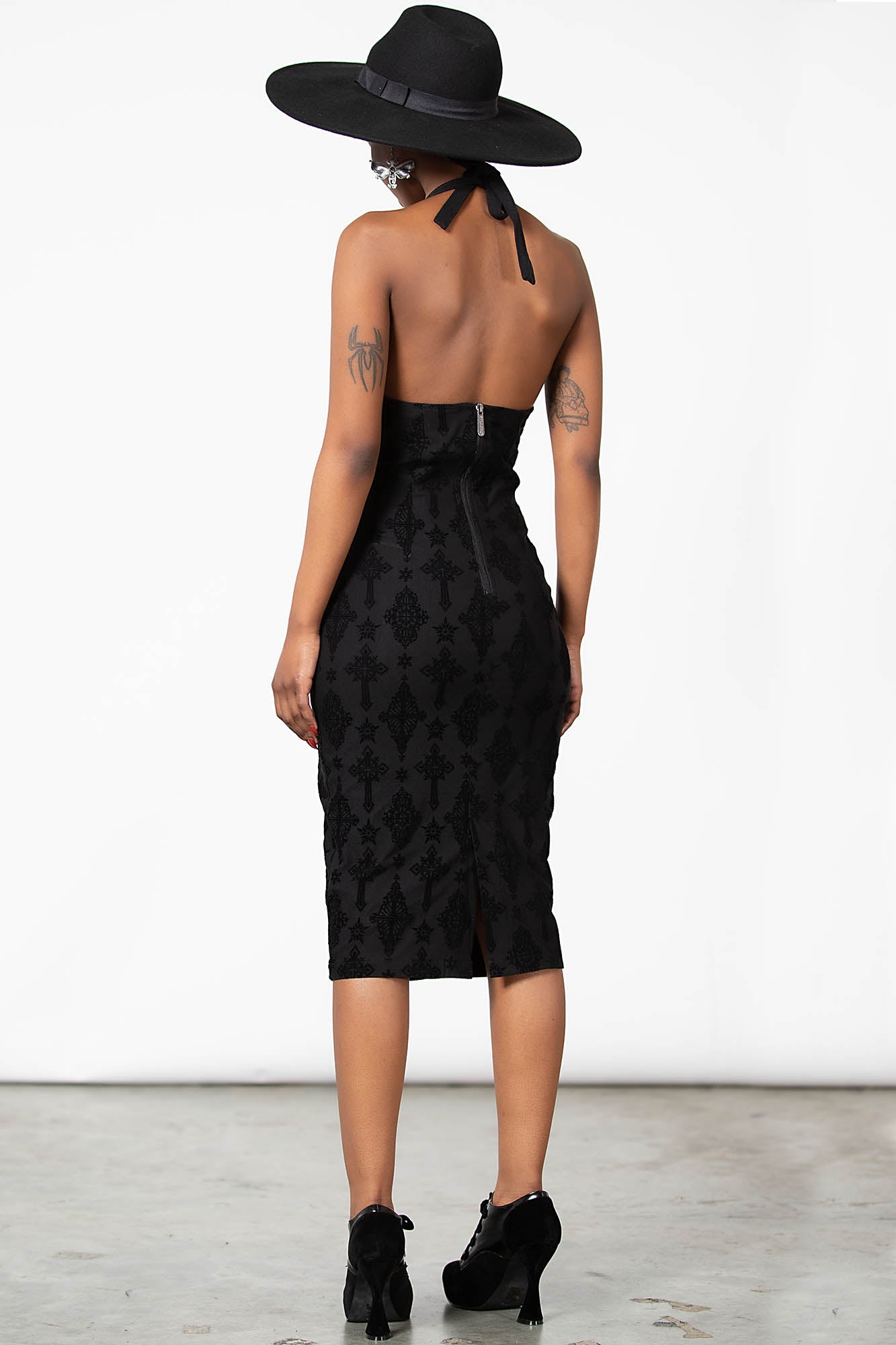 Blessings Flocked Midi Dress with Sweetheart Neckline & Ruffle Detail