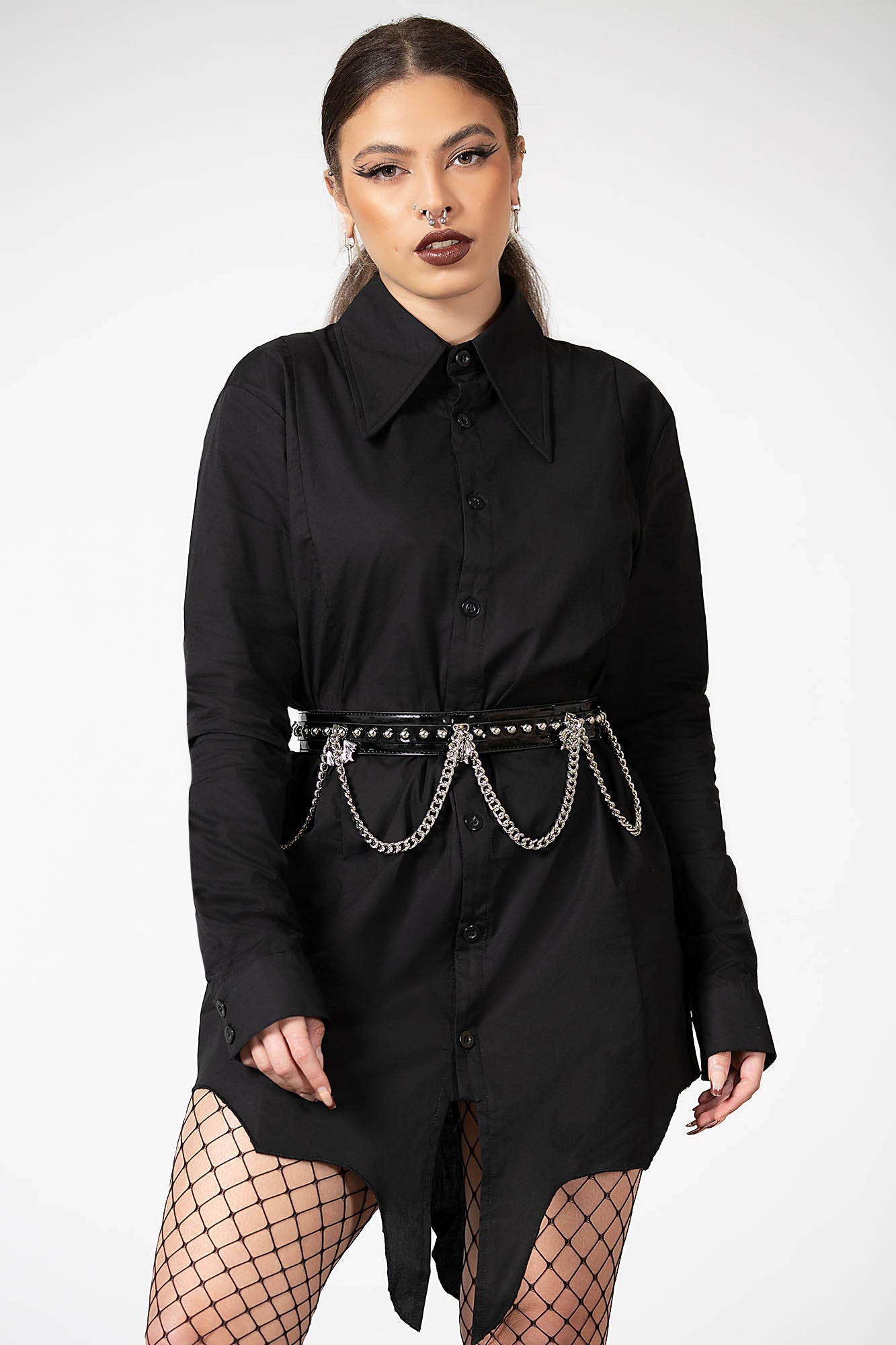 Killstar Blood Kin Longline Button Down Shirt - Unisex Gothic Style