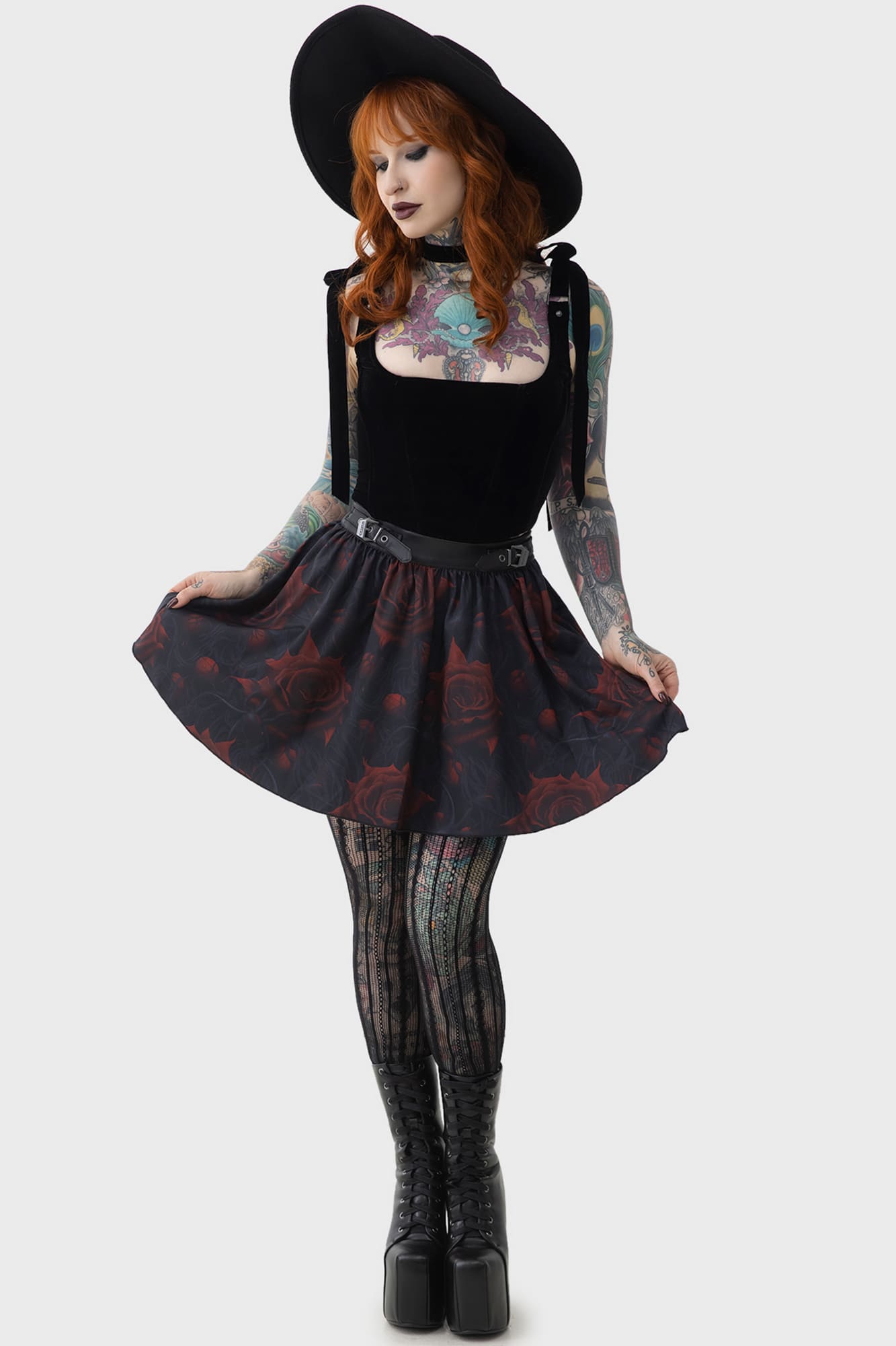 Killstar Blood Rose Mini Skirt with PU Waistband