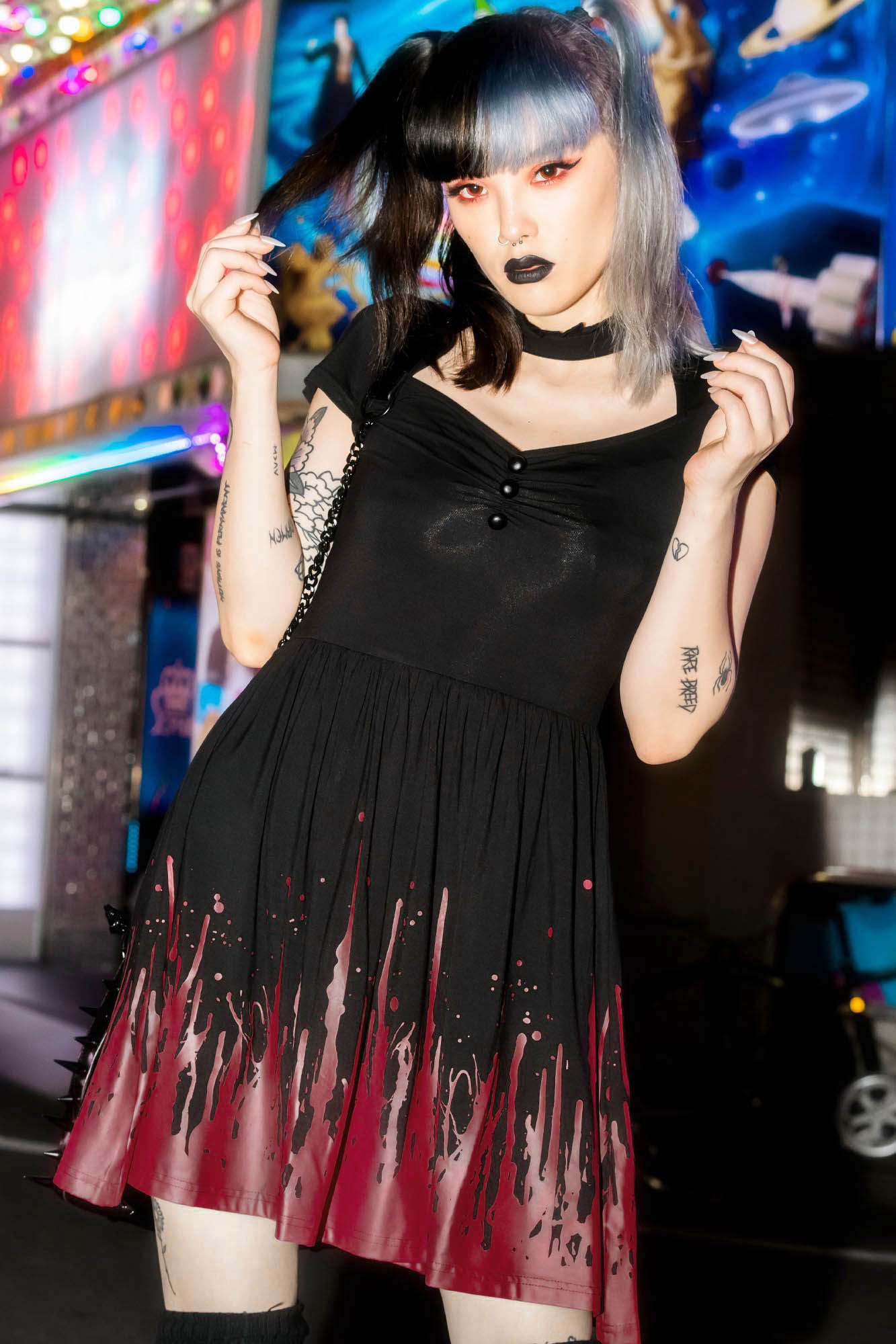 Killstar Blood Thirsty Skater Dress with Bloodsplatter Print