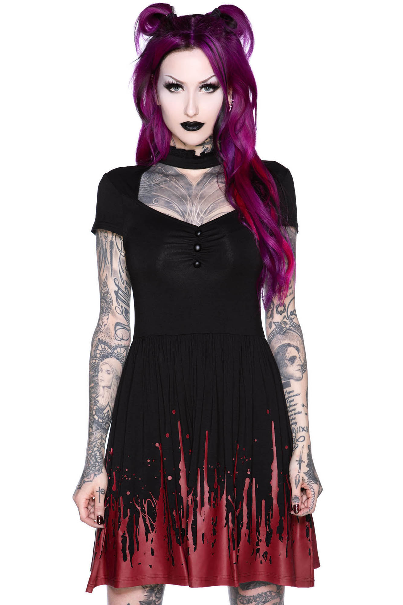 Killstar Blood Thirsty Skater Dress with Bloodsplatter Print