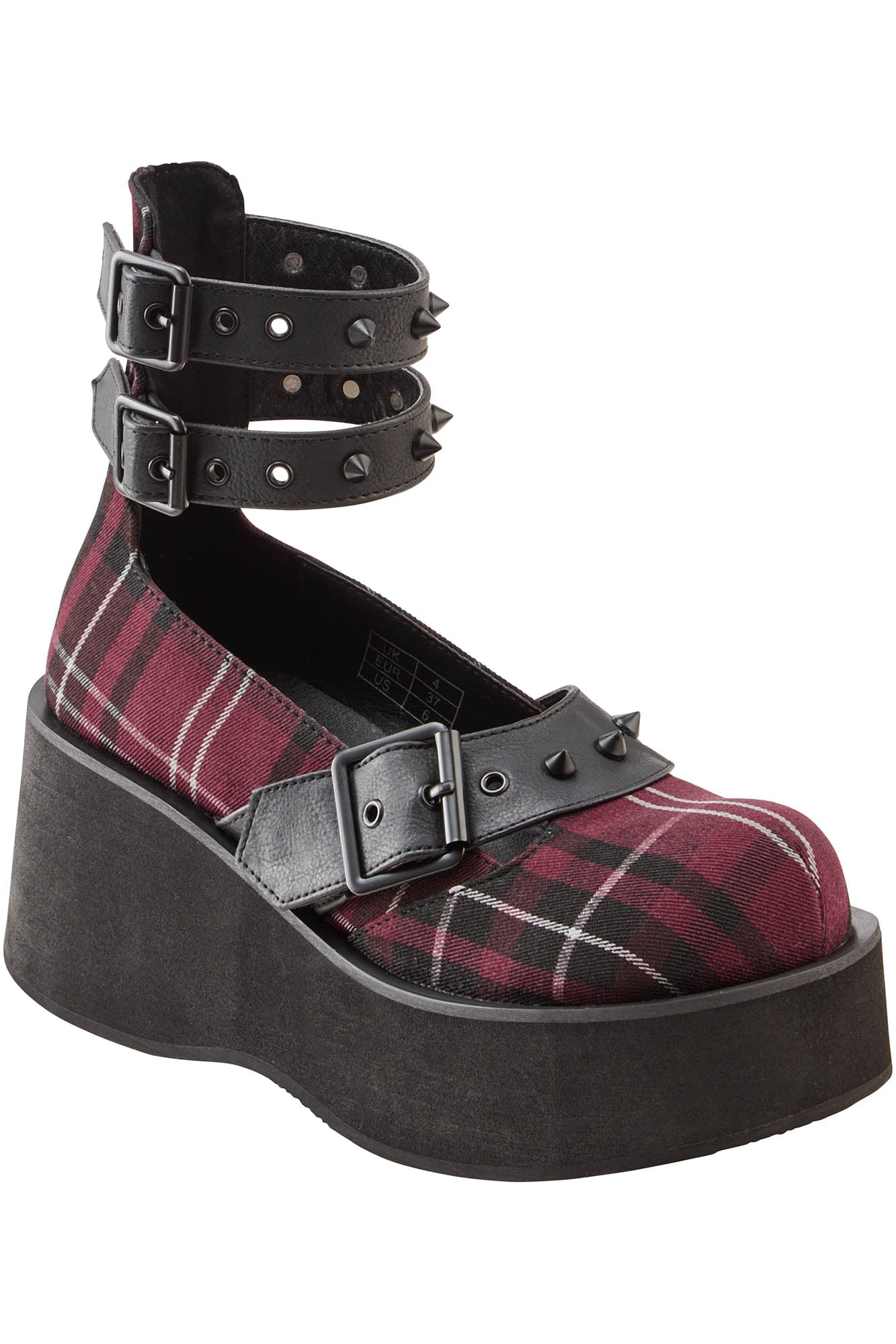 Killstar Blood Tartan Studded Ankle Strap Shoes