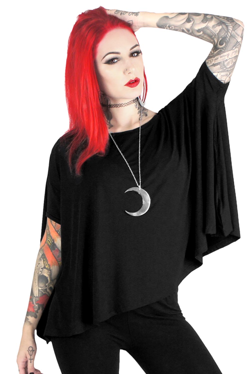 Killstar Black Oversized Blow Out Top - Soft Cotton Jersey