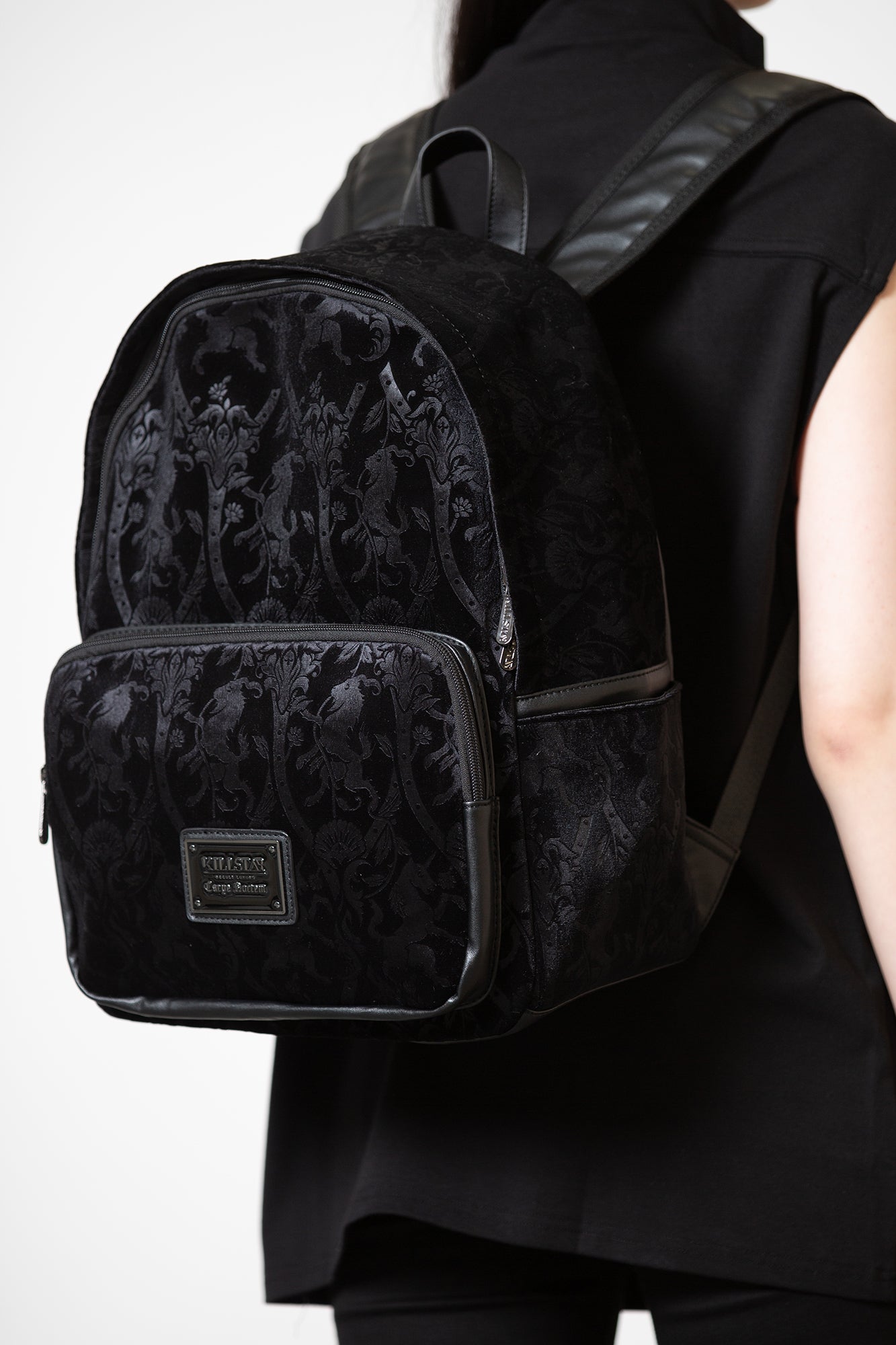Killstar Bow Down Velvet Backpack - Gothic Style with Side Pockets