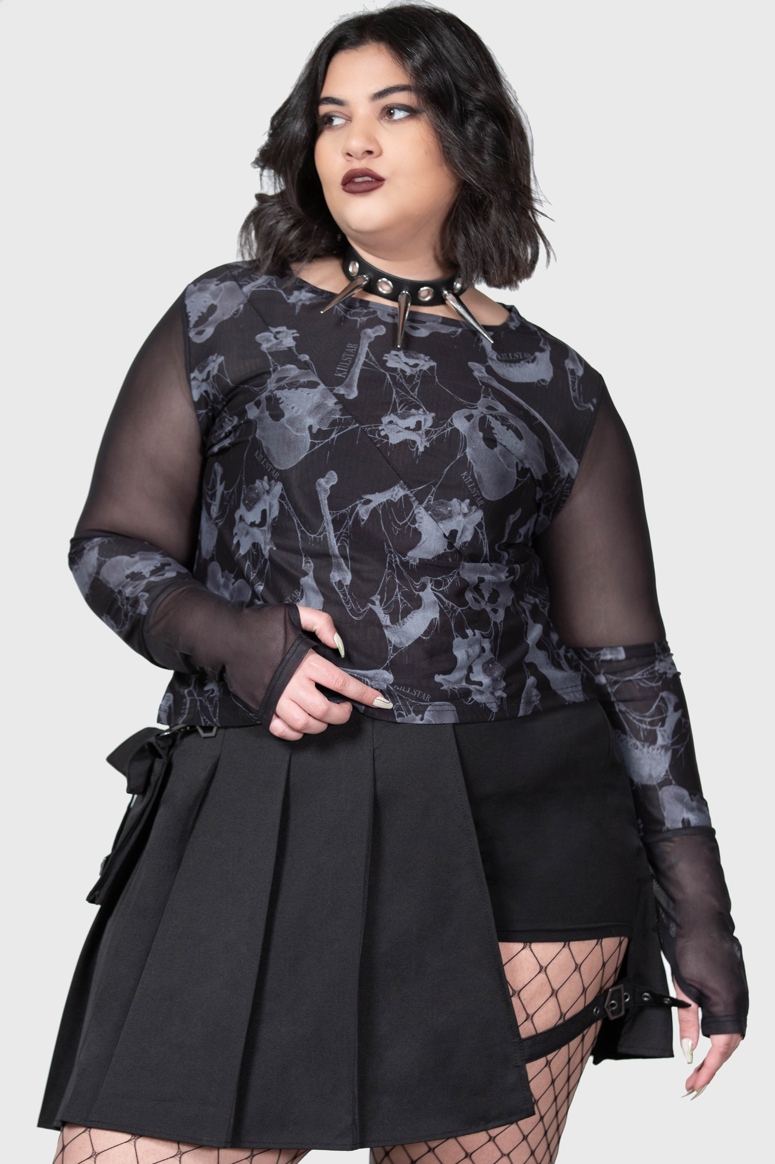 Killstar Bright Light Long Sleeve Top with Mesh Inserts & Thumbholes