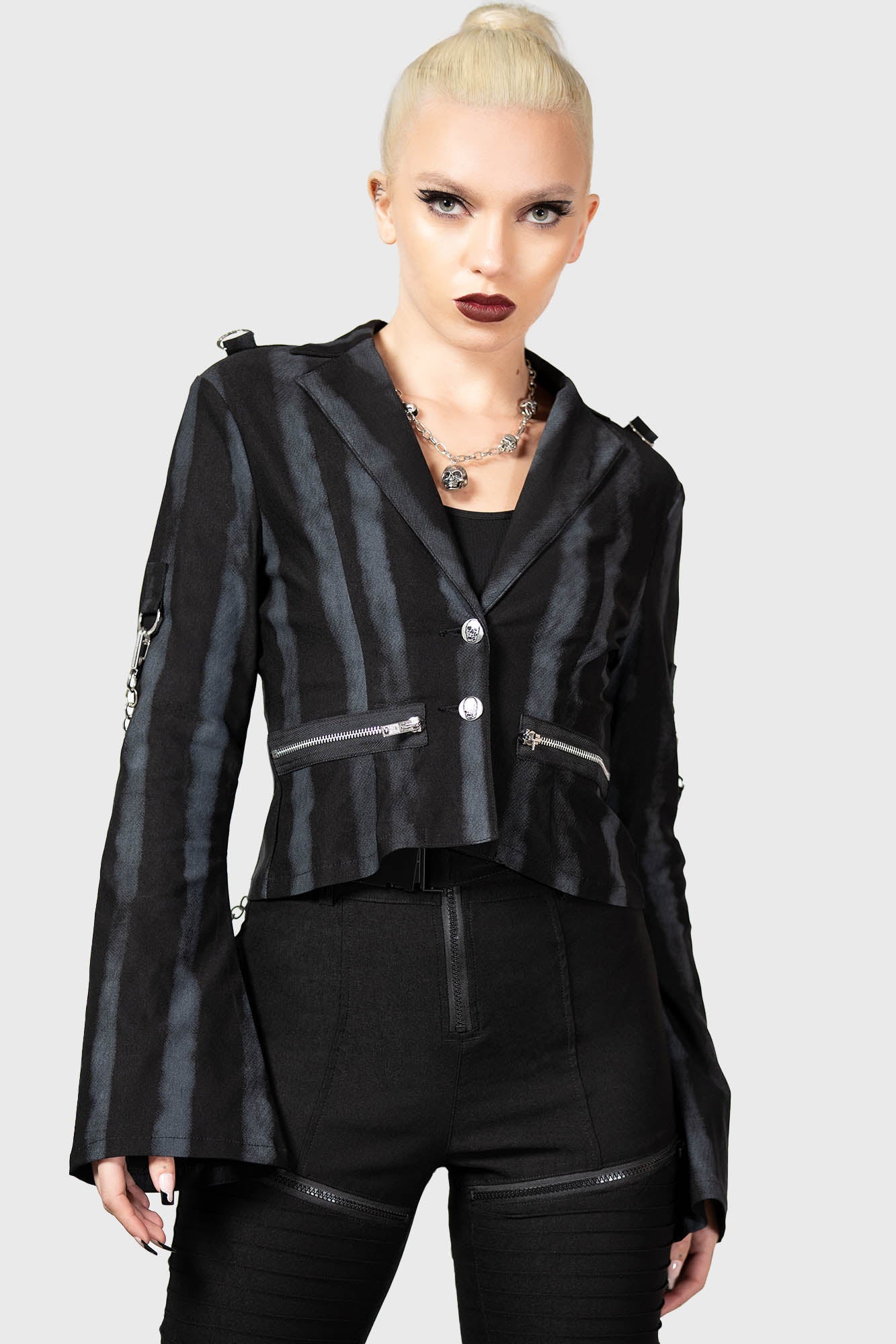 Killstar Burlesque Cropped Blazer with Detachable Chains & Flared Sleeves