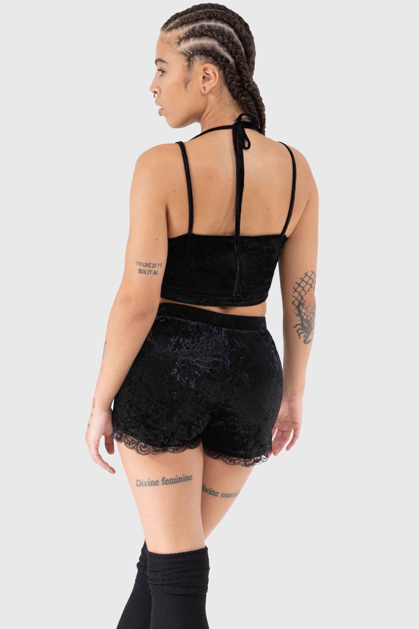 Killstar Burnt Obsidian Velvet Shorts with Lace Trim