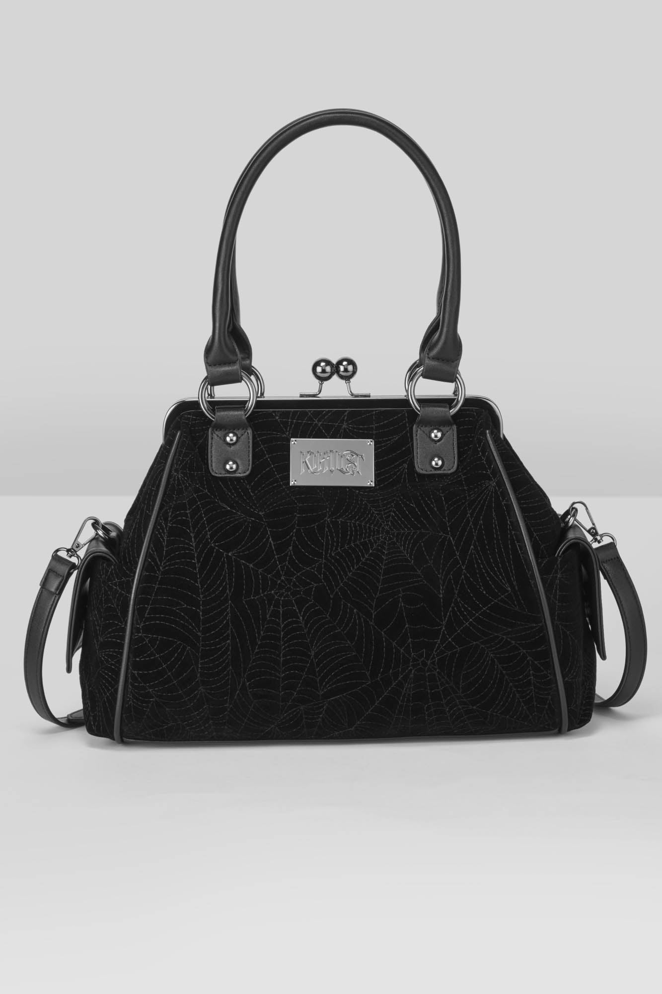 KIHILIST Velvet Spiderweb Clutch Bag with Detachable Strap - Ceaseless Night