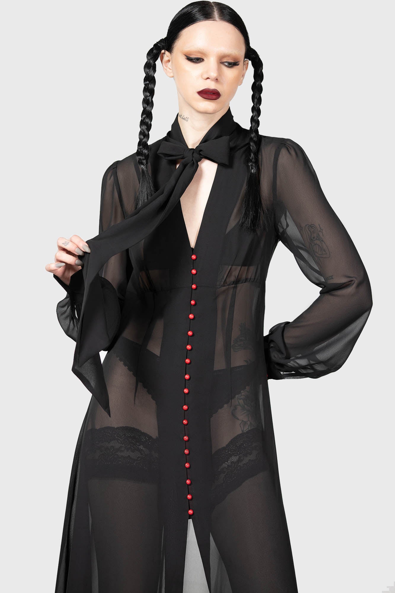 Killstar Cecile Mesh Maxi Dress with Bow Detail