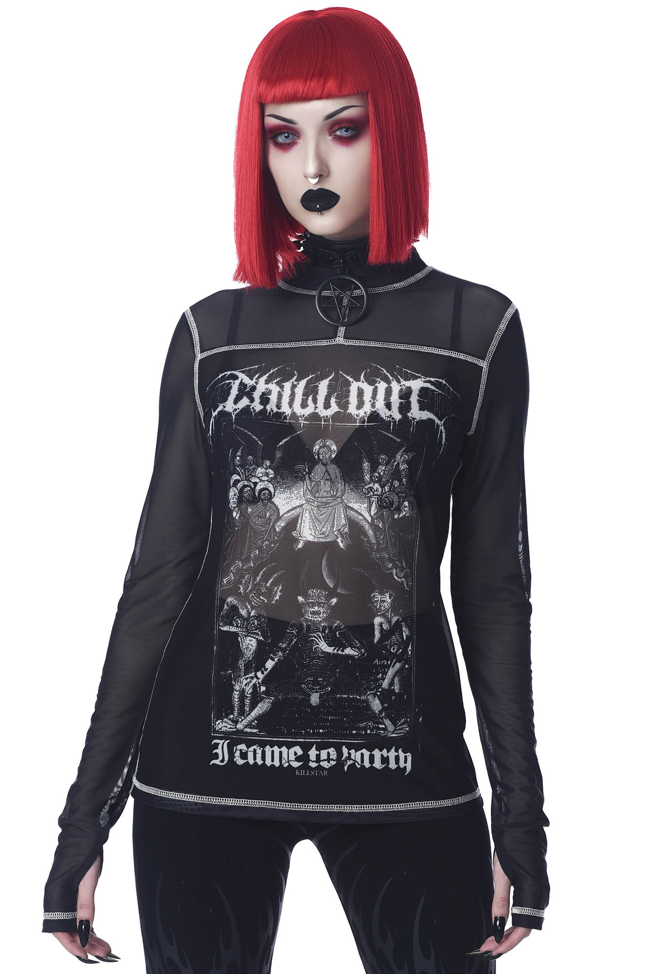 Killstar Chill Out Mesh Long Sleeve Top - Gothic Statement Print