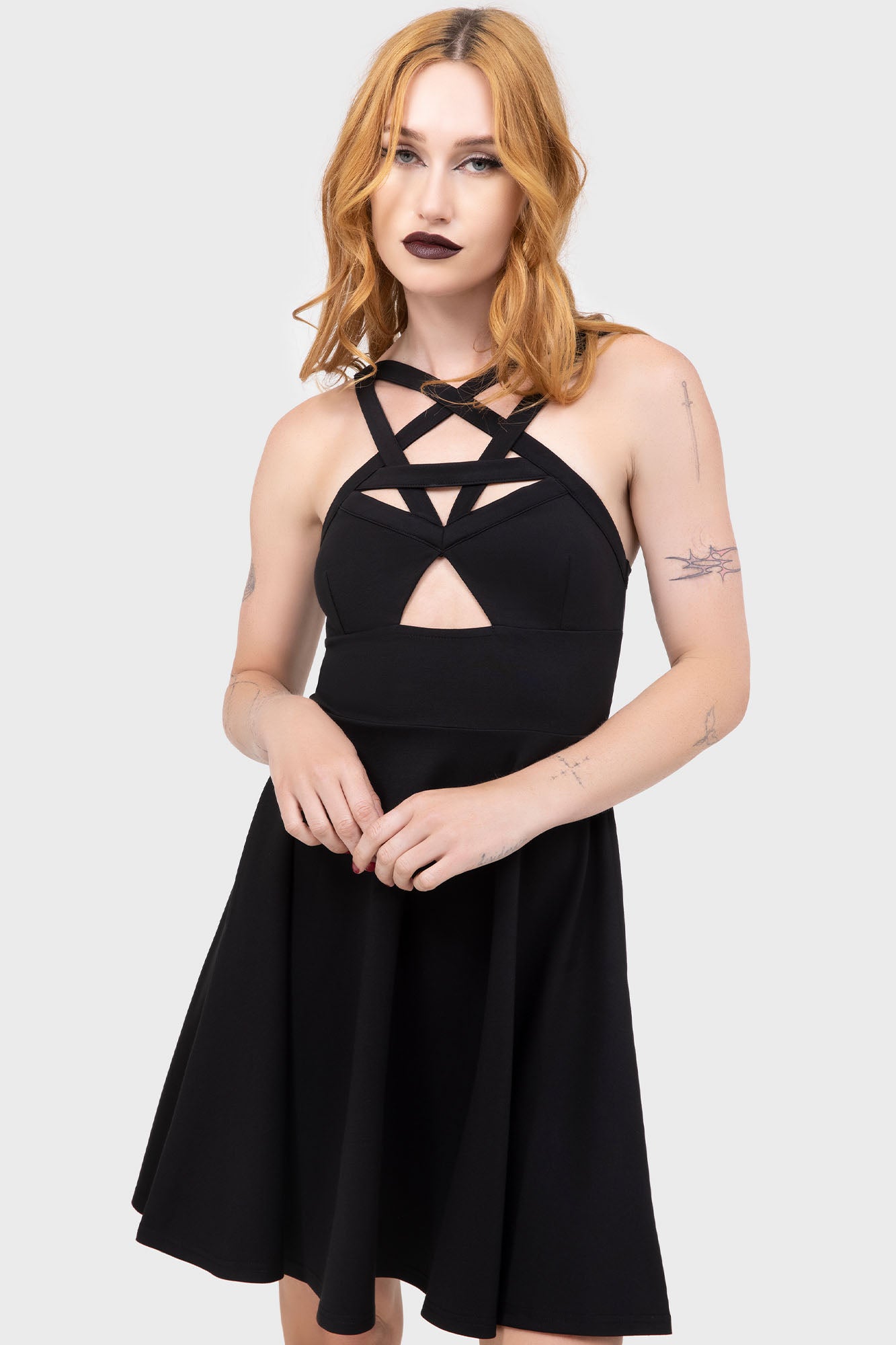 KILLSTAR Cosmik Black Skater Dress with Pentagram Straps