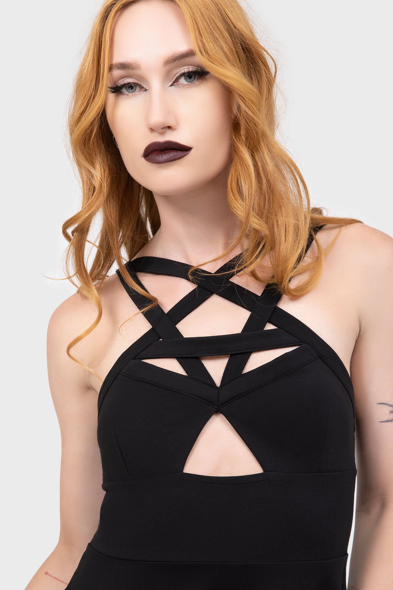 KILLSTAR Cosmik Black Skater Dress with Pentagram Straps