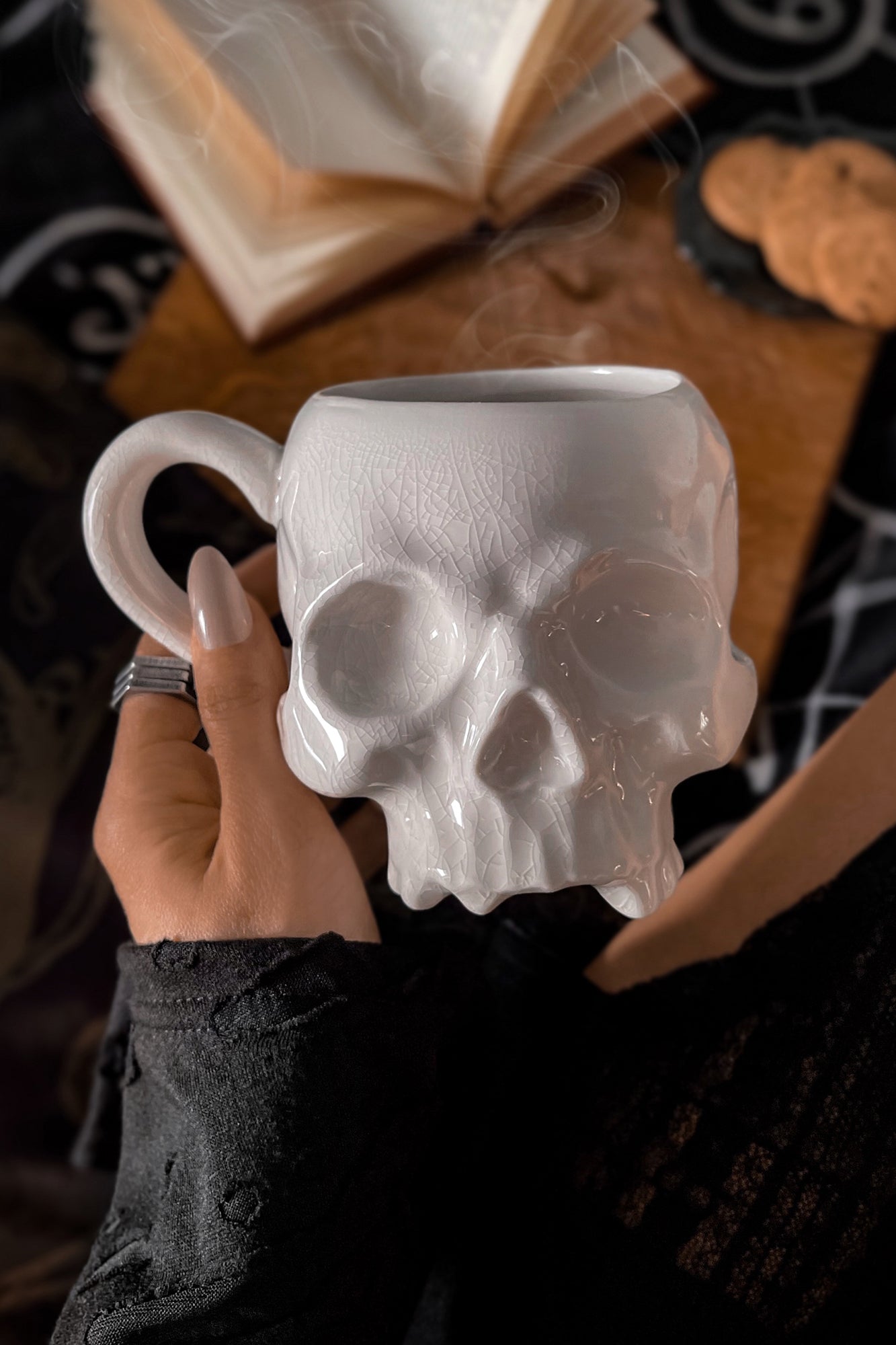 Killstar Skull Mug - Ceramic Crackle Finish, 15.4oz Gothic Drinkware