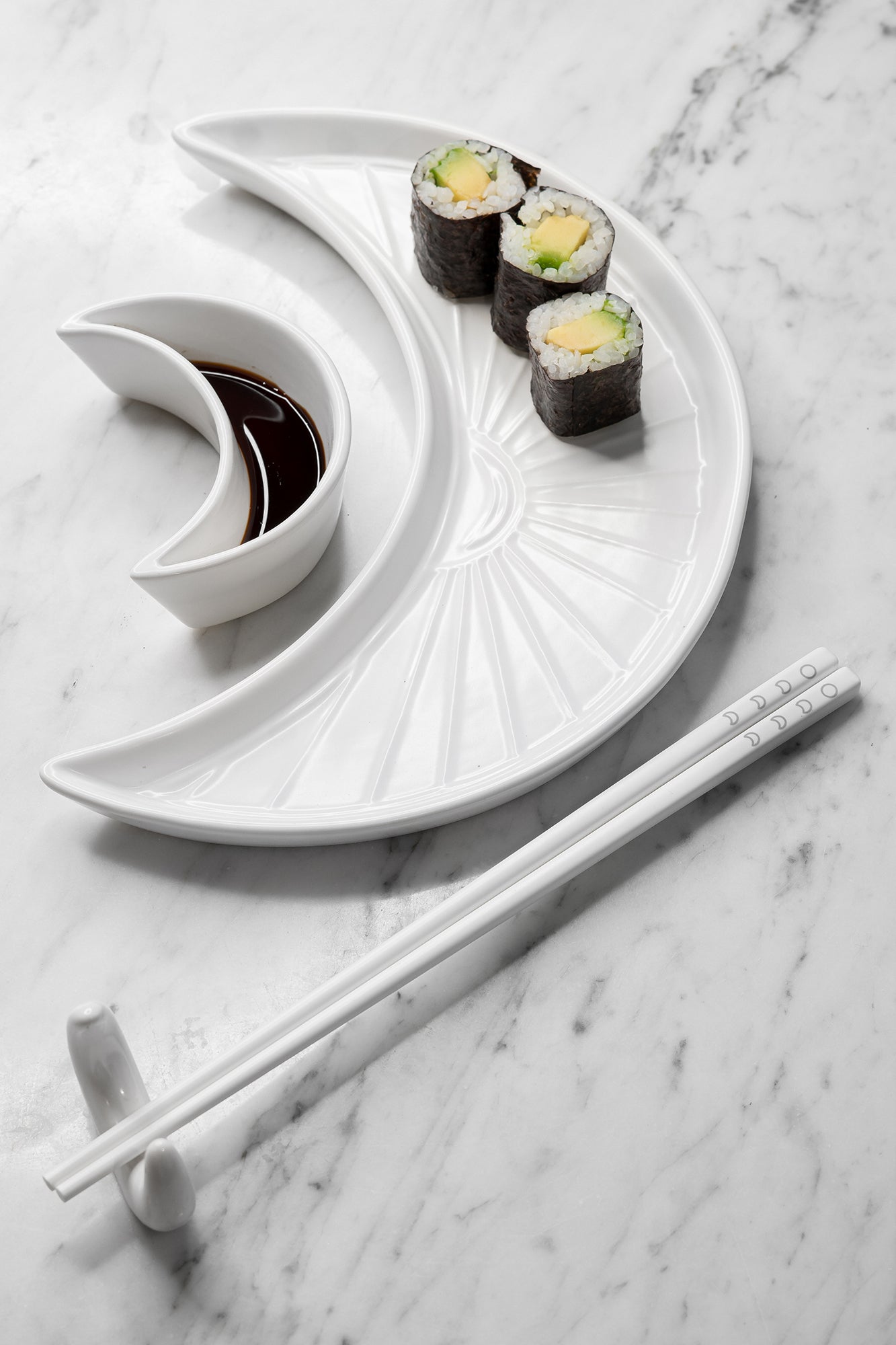 Killstar Crescent Moon Sushi Plate Set - Black & White Ceramic