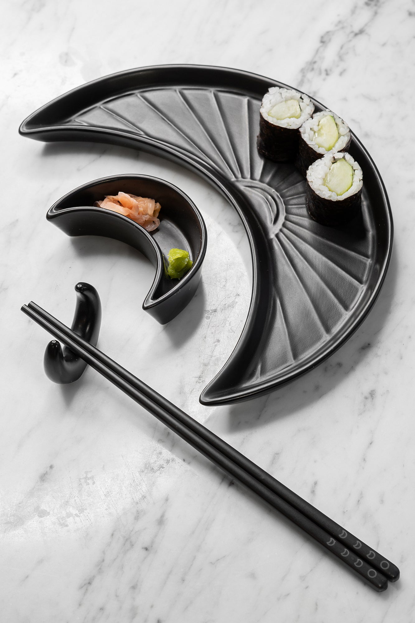 Killstar Crescent Moon Sushi Plate Set - Black & White Ceramic