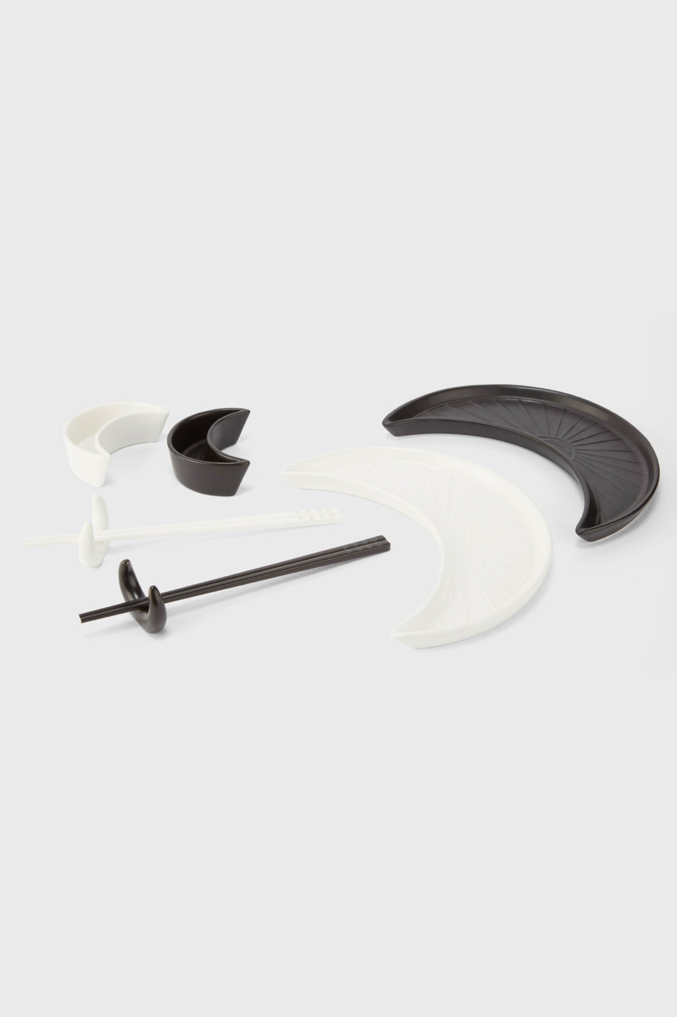 Killstar Crescent Moon Sushi Plate Set - Black & White Ceramic