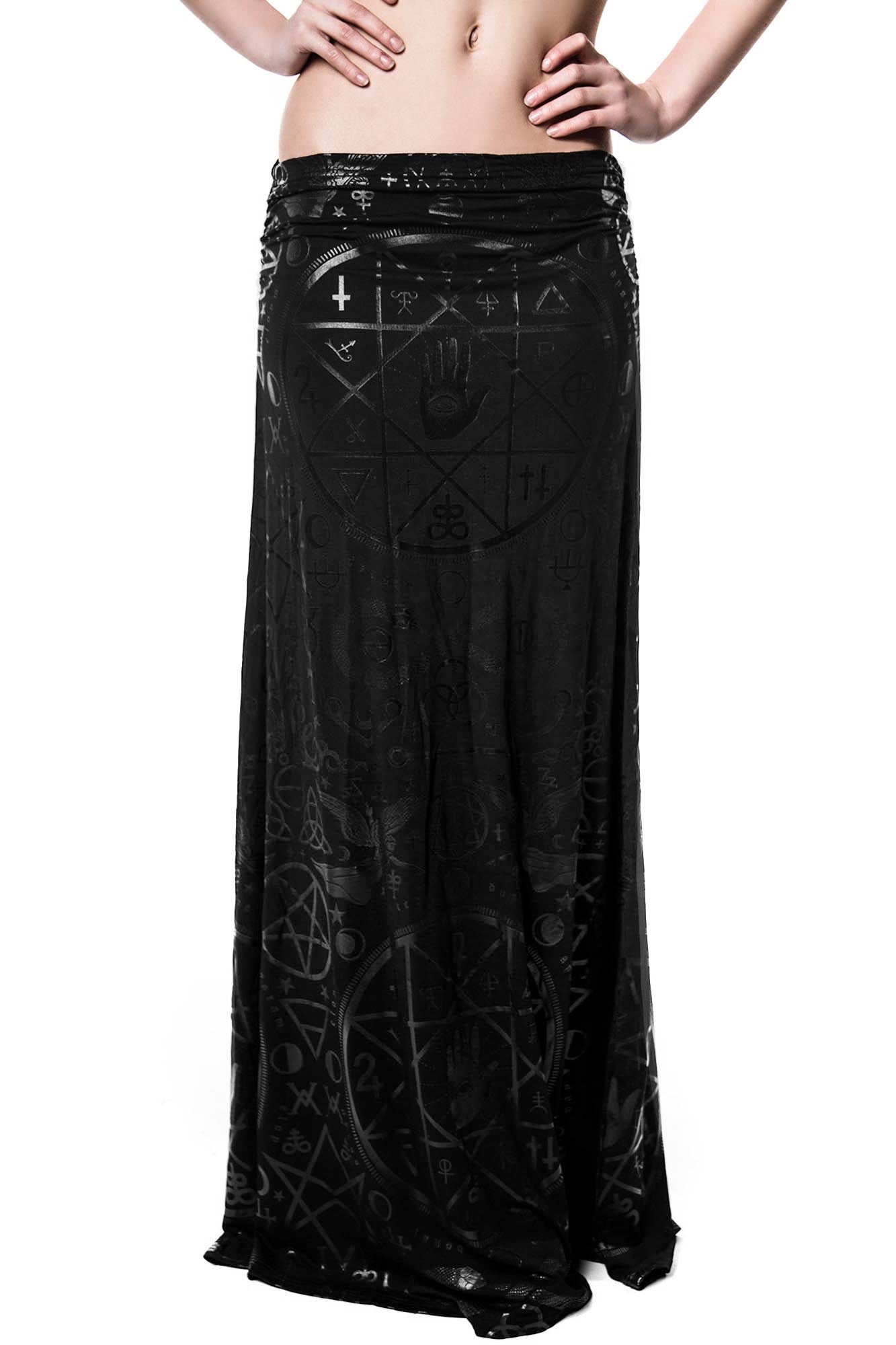 Killstar Cult Maxi Skirt - Soft Touch Floor Length Printed