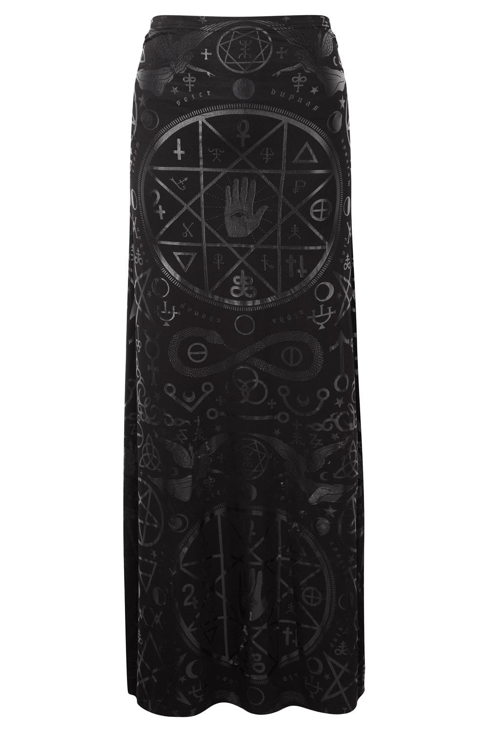 Killstar Cult Maxi Skirt - Soft Touch Floor Length Printed