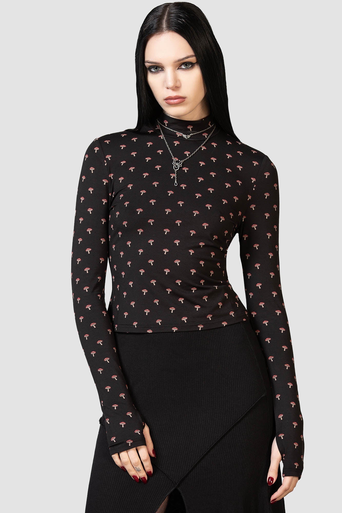 Killstar Mushroom Print Long Sleeve Top with Thumb Holes