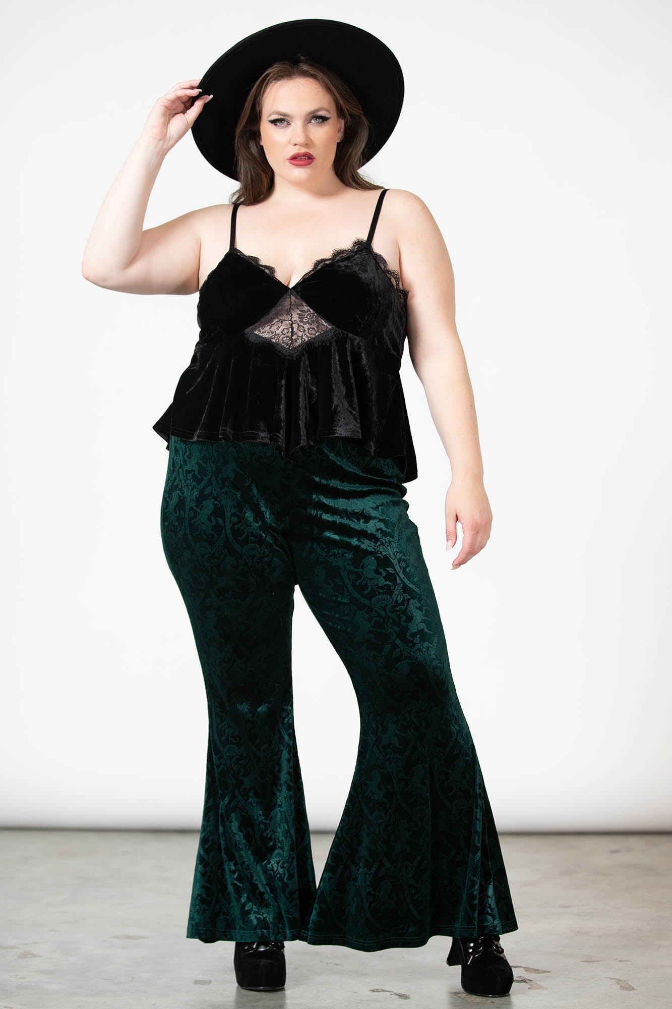 Killstar Dark Dynasty Emerald Velvet Flared Pants - Plus Size