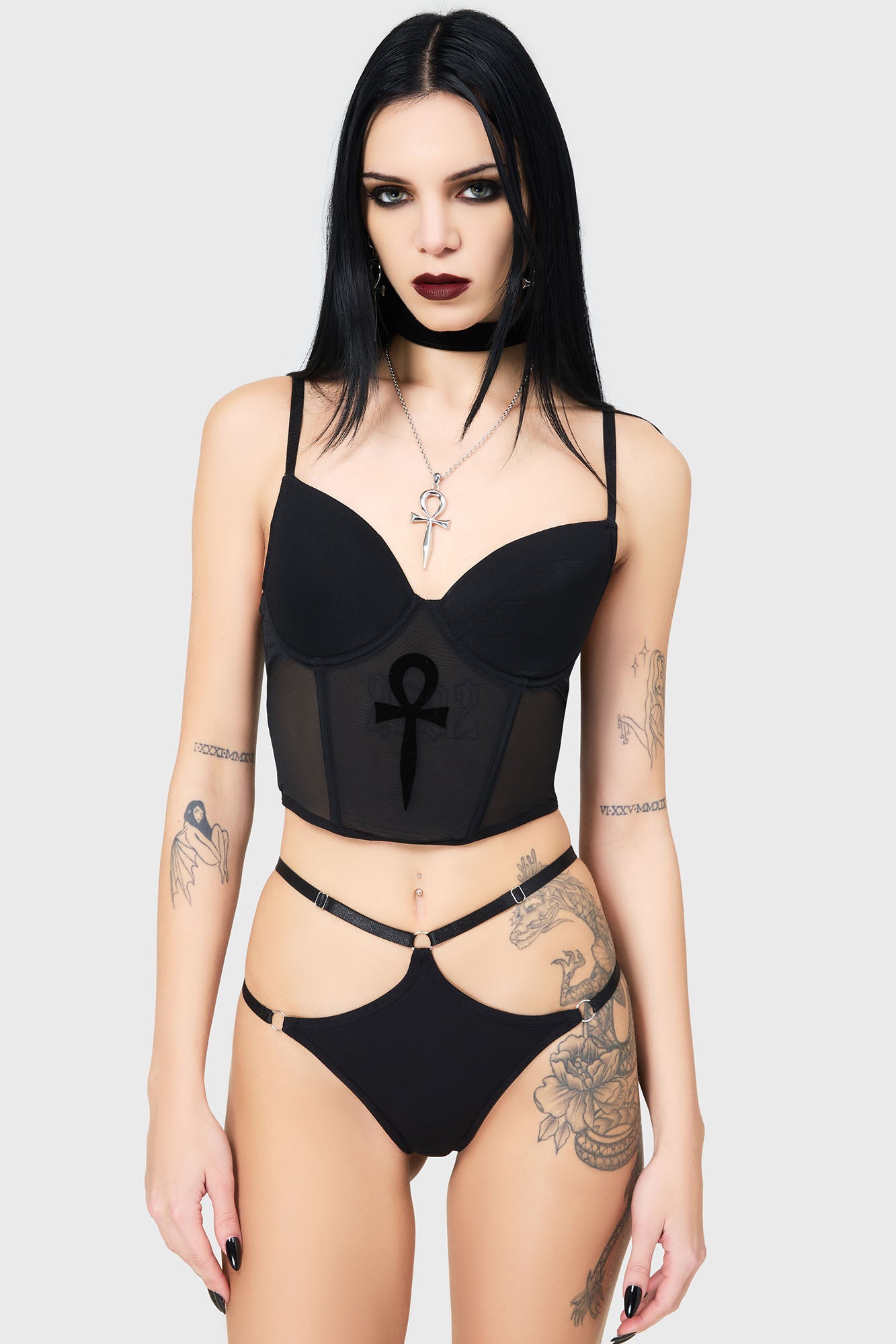 Killstar Dark Eternity Underwire Bra with Ankh Print
