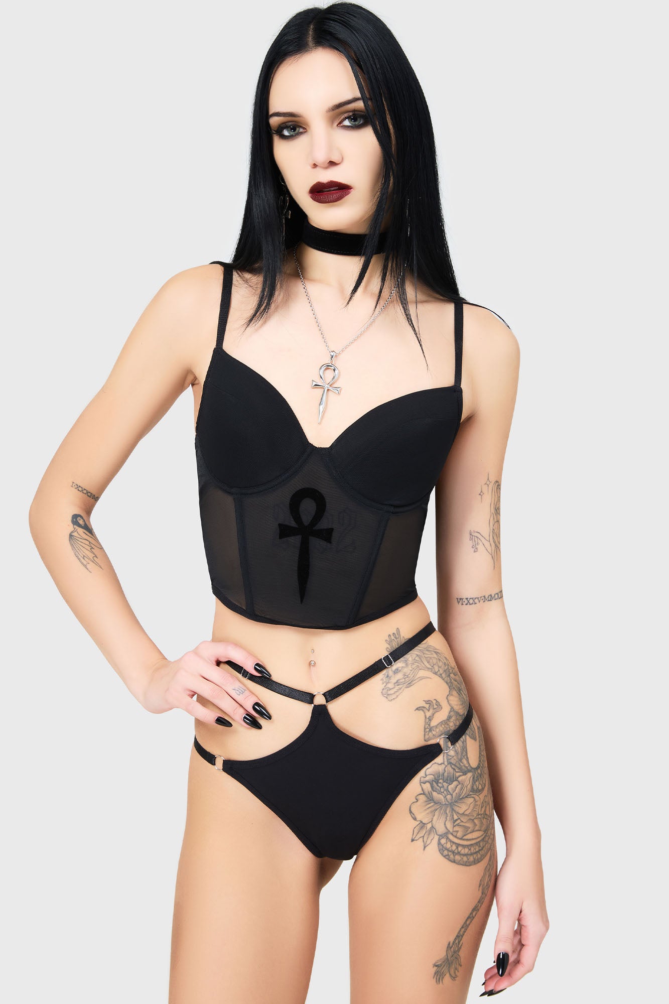 Killstar Dark Eternity Underwire Bra with Ankh Print