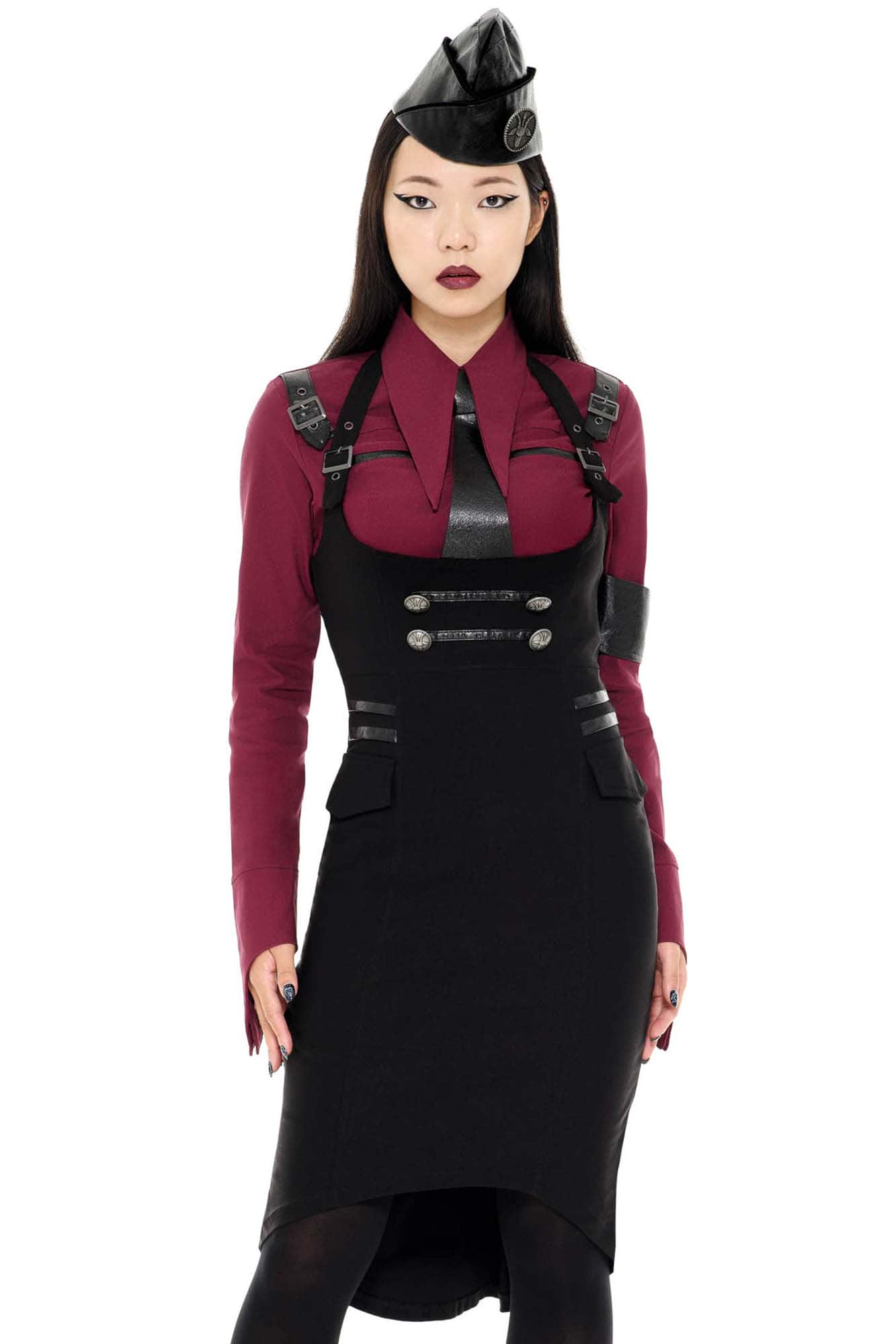 Killstar Darkwave Division Stretch Midi Skirt with Suspenders